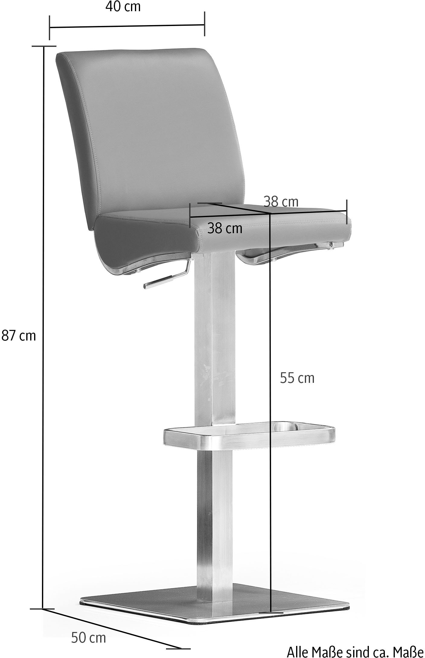 MCA furniture Bistrostuhl »BARBECOOL«, mit Rückenlehne, Bodenplatte eckig, 180° drehbar, Sitzhöhe von 55-80cm