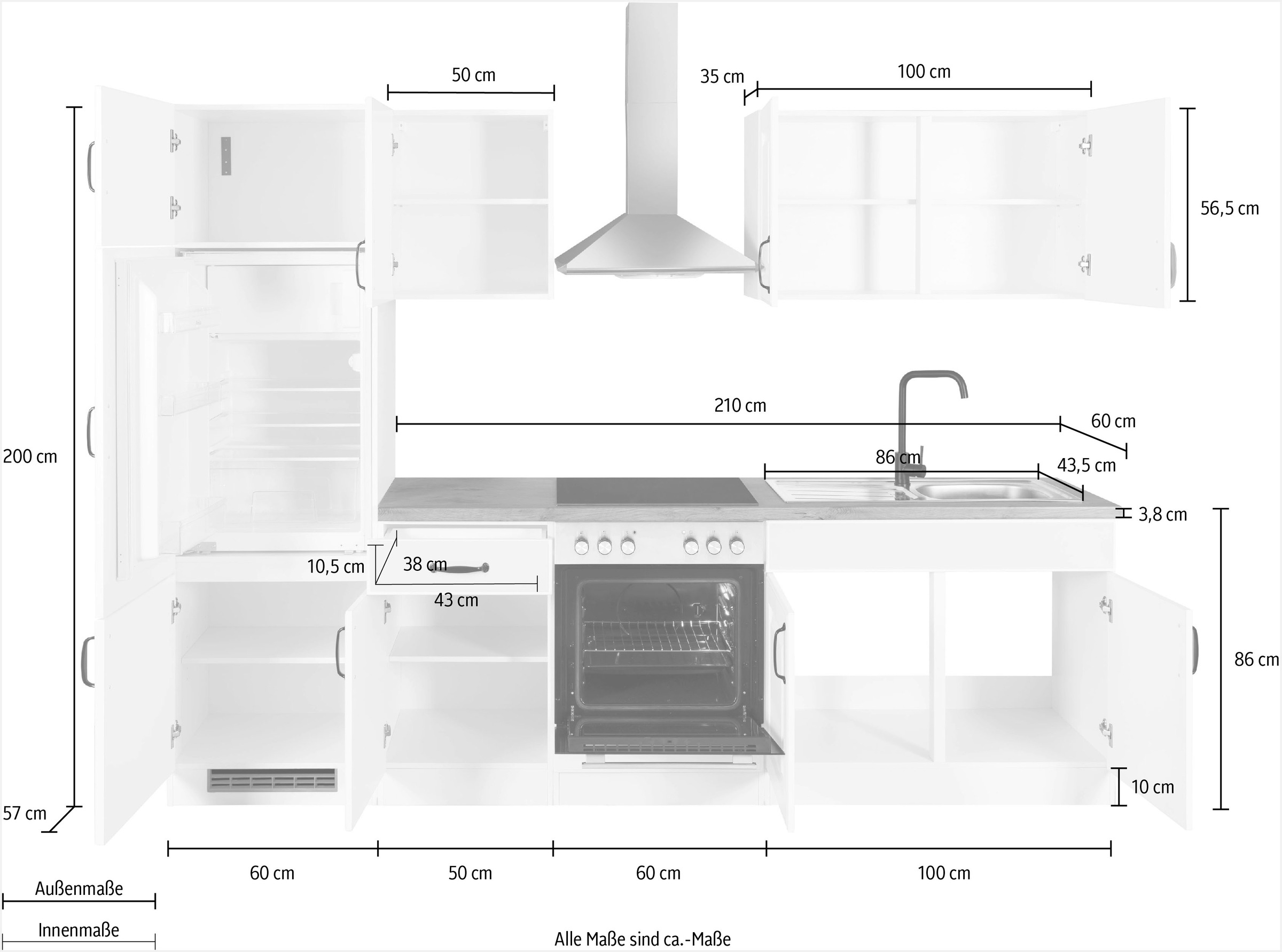 wiho Küchen Küchenzeile »Erla« mit E-Geräten, Breite 270 cm