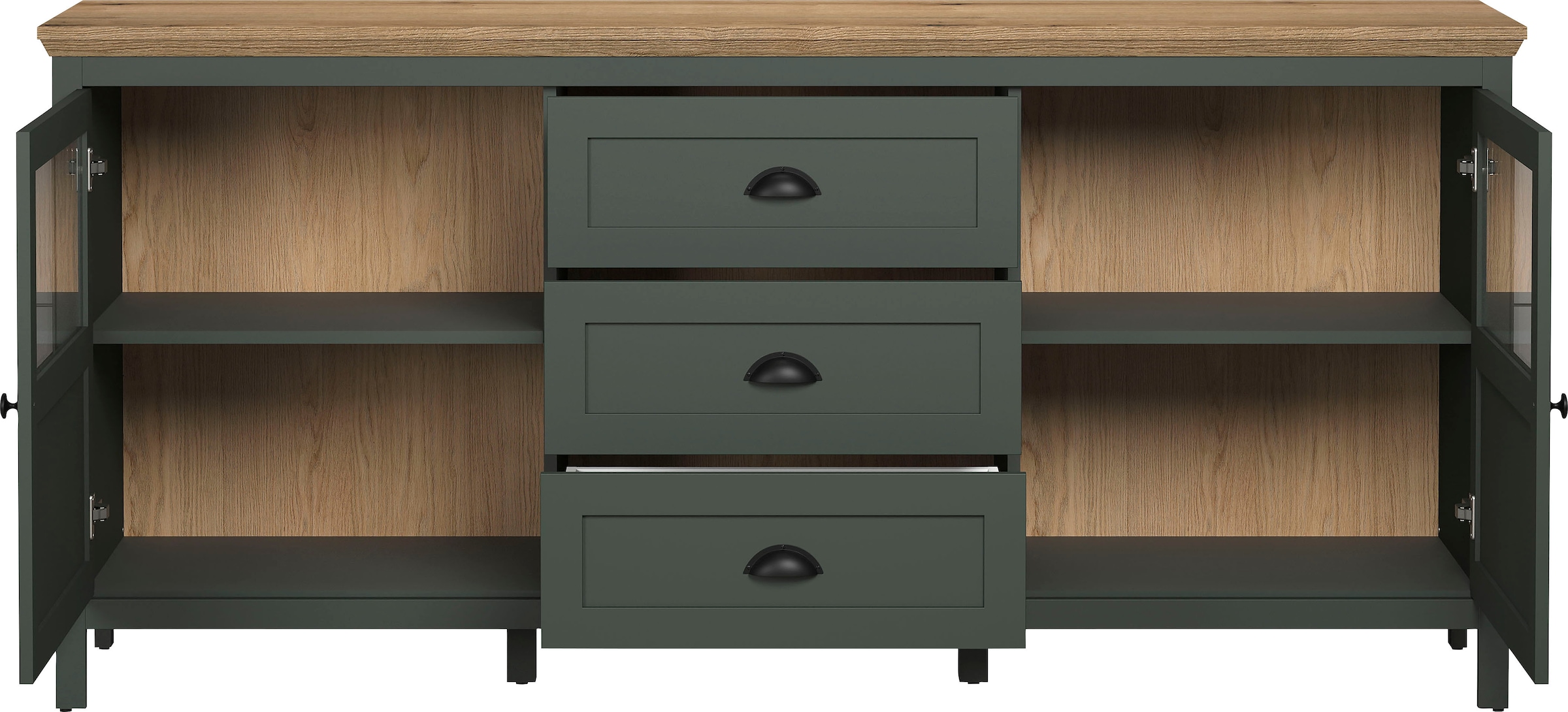 Home affaire Sideboard »Vienna« 1 Stk. tlg. Kommode im Landhausstil - Beleuchtung, Glastüren - B/T/H 185/45/86 cm