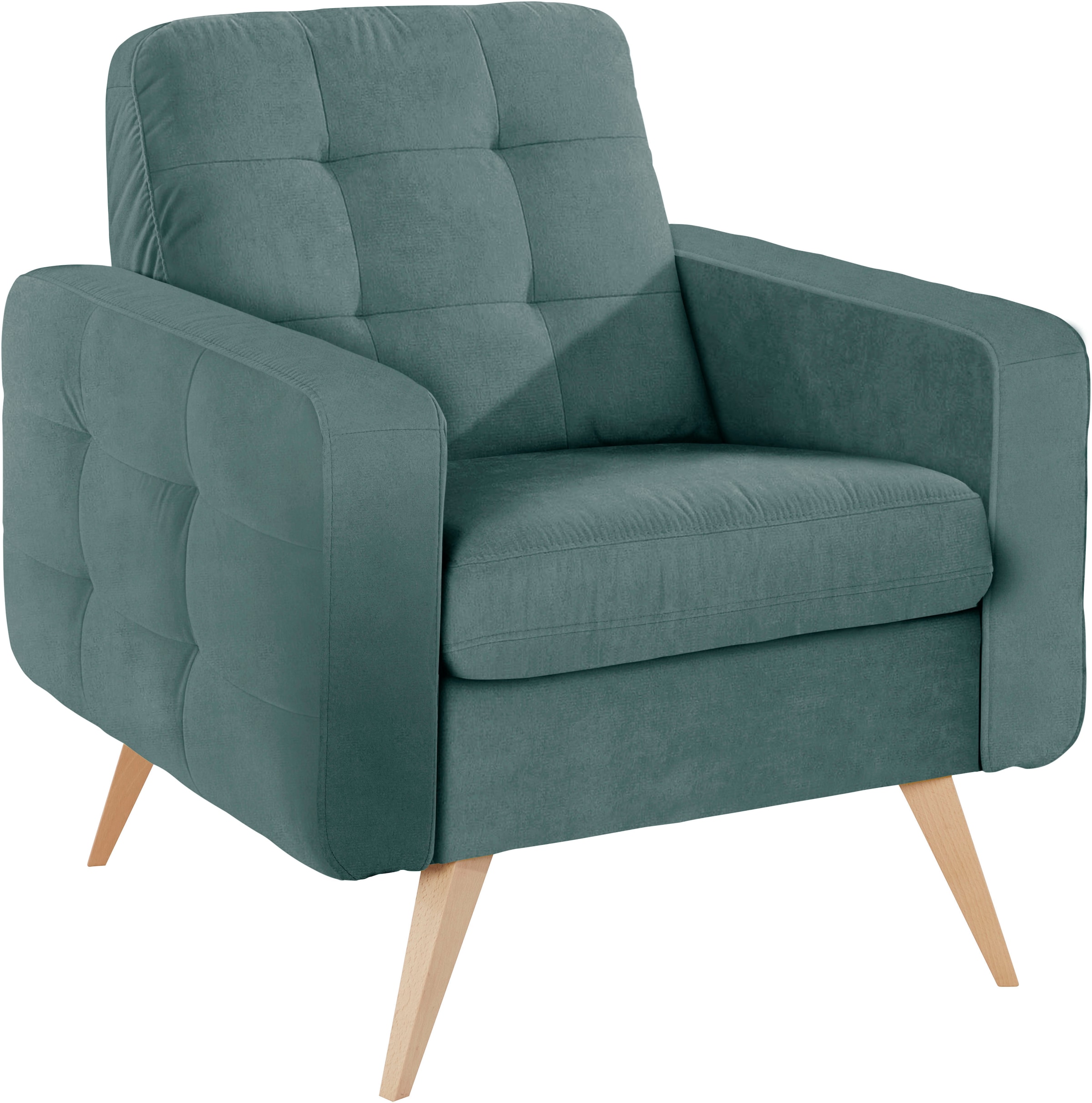 exxpo - sofa fashion Sessel »Nappa, Loungesessel, aktuelle Rückensteppung, bequem und modern« hoher Holzfuß