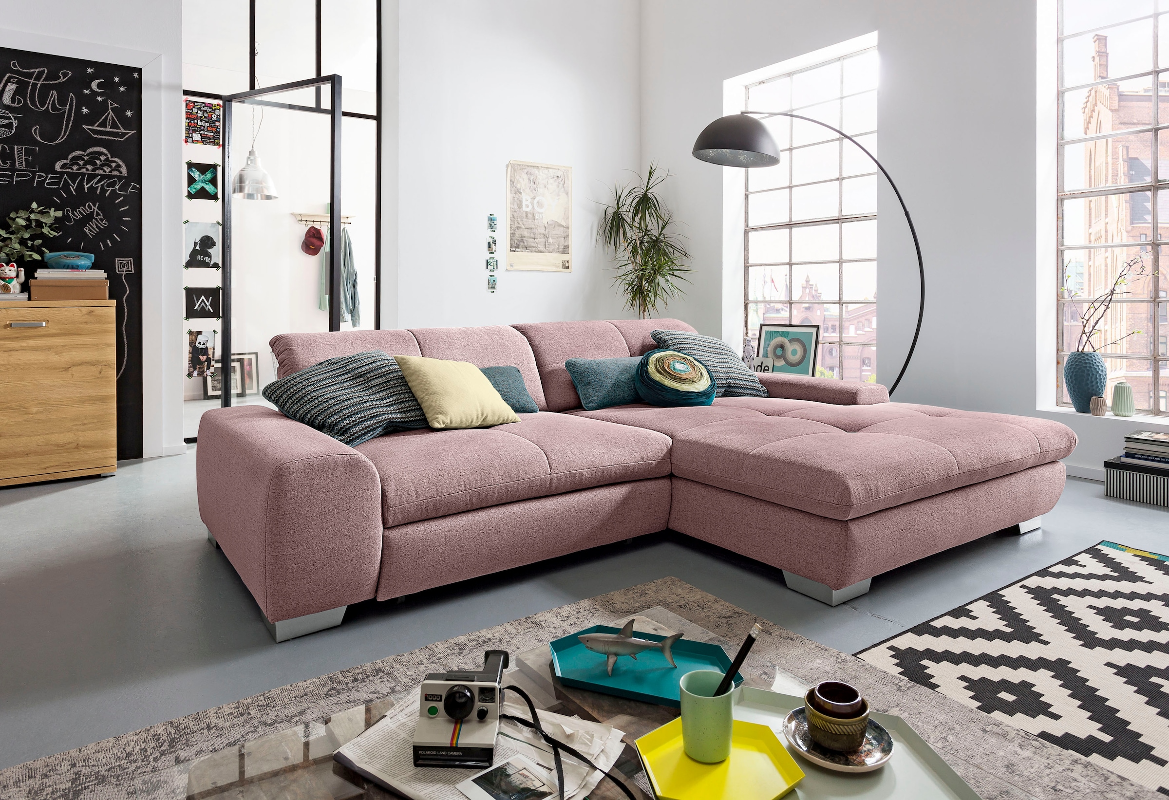 set one by Musterring Ecksofa »SO 1200 inkl. Sitztiefen- & Rückenverstellung für hohen Sitzkomfort,« wahlweise mit Bettfunktion und Stauraum, L-Form, auch in Cord Bezug