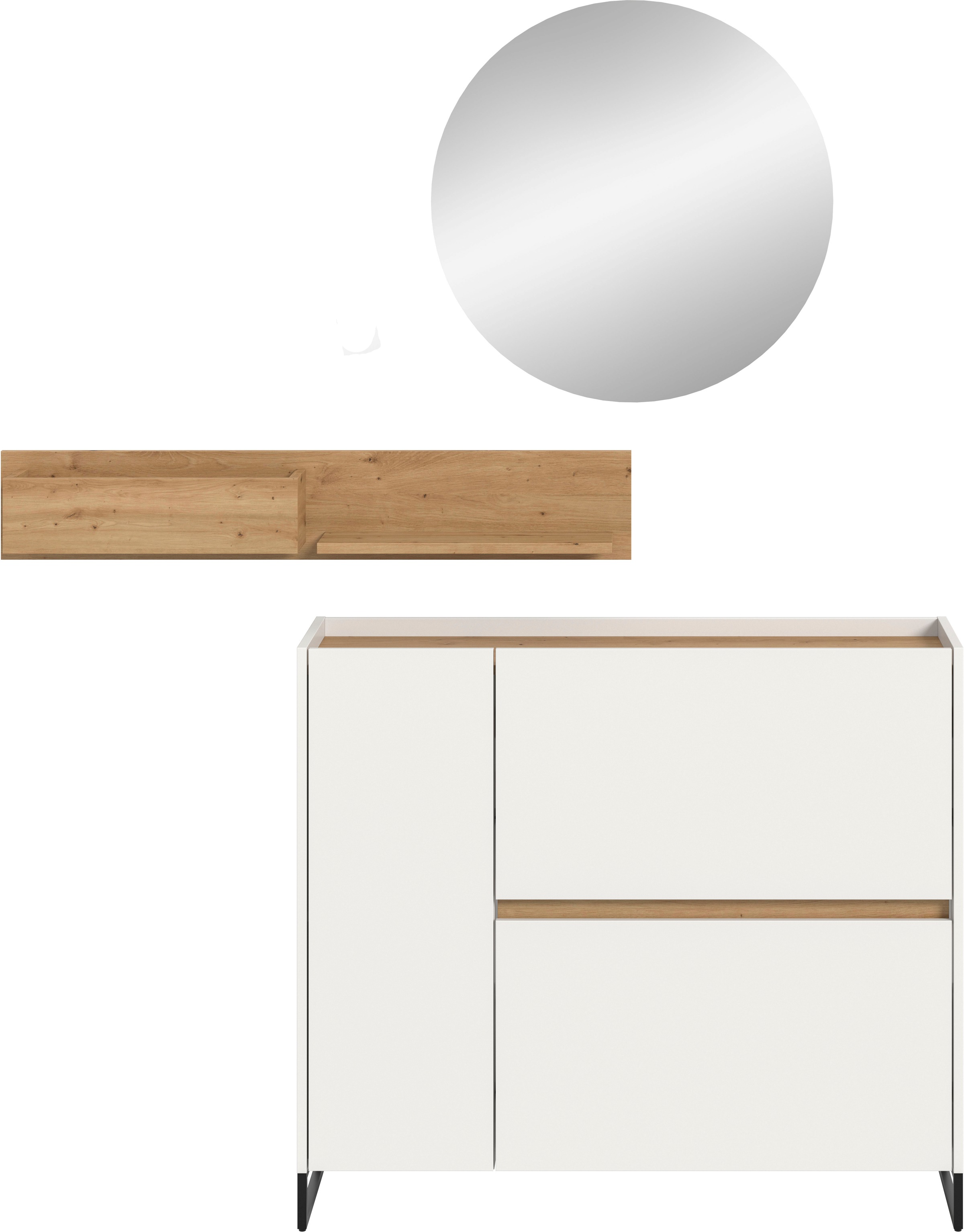 Home affaire Garderoben-Set »EVRID, 3-teilig, Breite 140 cm, individuell stellbar & erweiterbar« best. aus: Kommode, Wandboard & Spiegel, 3 Stk. tlg.