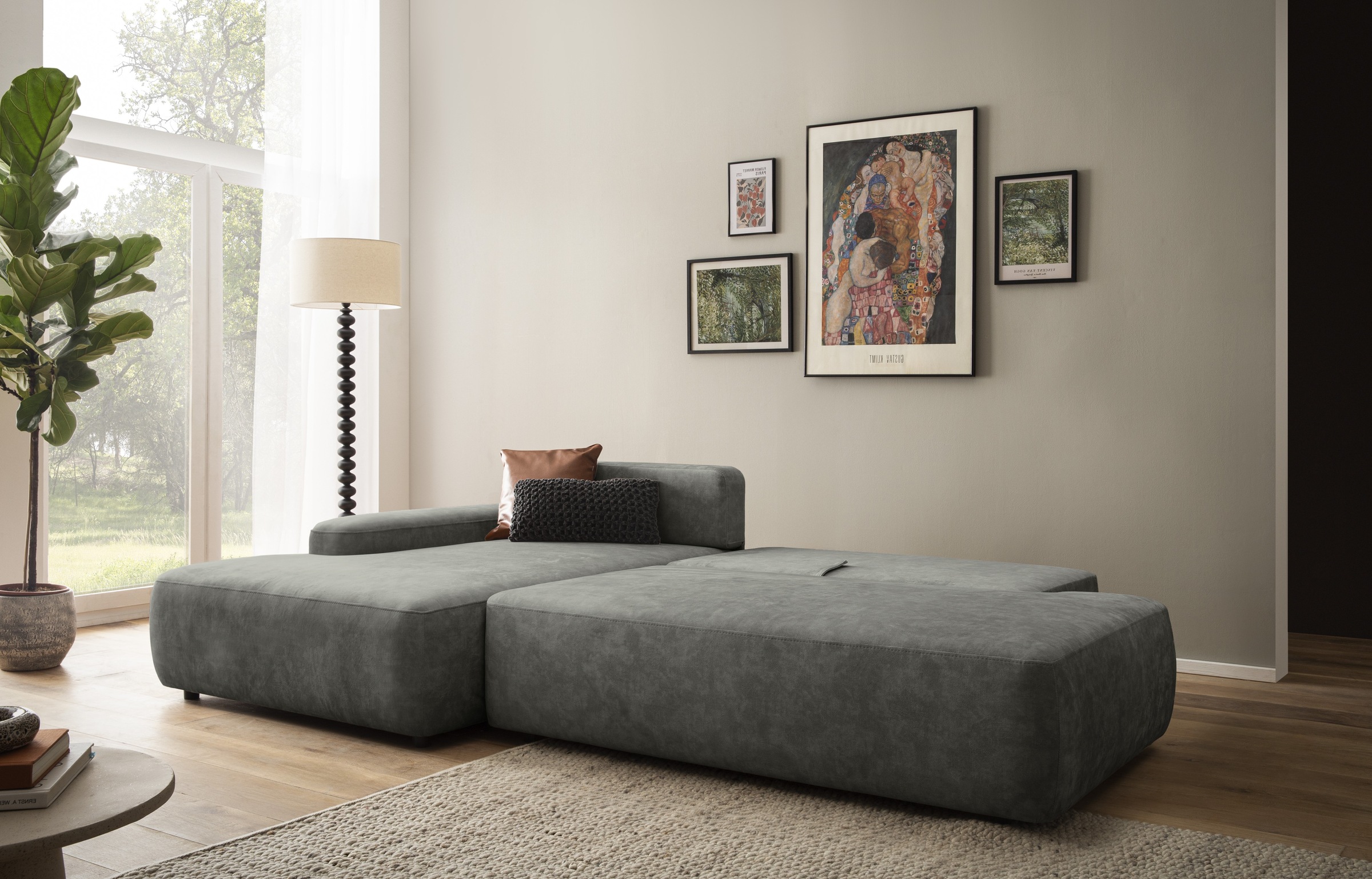 INOSIGN Ecksofa »TORGE, Schlafsofa Cord, Samtvelours u. Strukur fein, Couch in L-Form«, Schlaffunktion und Bettkasten, Liegefläche: 210x125 cm, neues Design