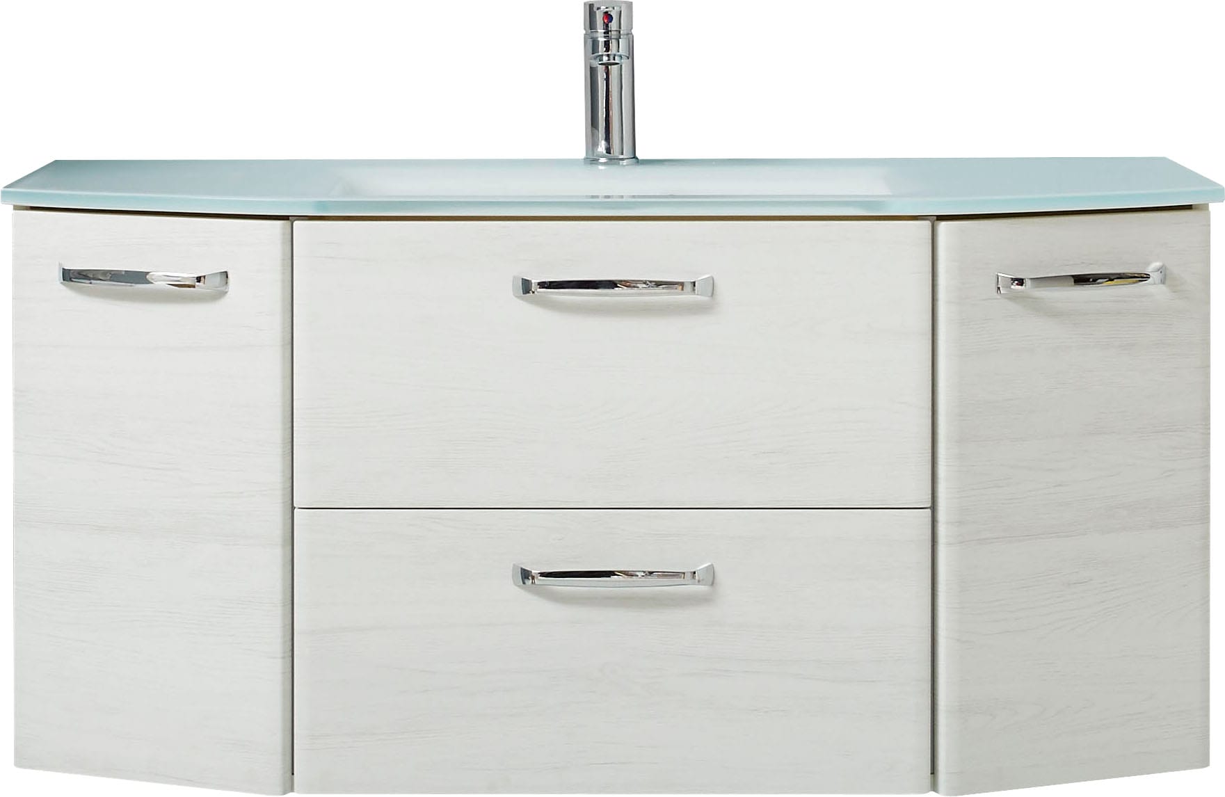 Saphir Waschtisch »Quickset Waschplatz inkl. Glaswaschtisch, 112 cm breit, 2 Türen«, Unterschrank mit Waschbecken, inkl. Türdämpfer, Griffe Chrom Glanz