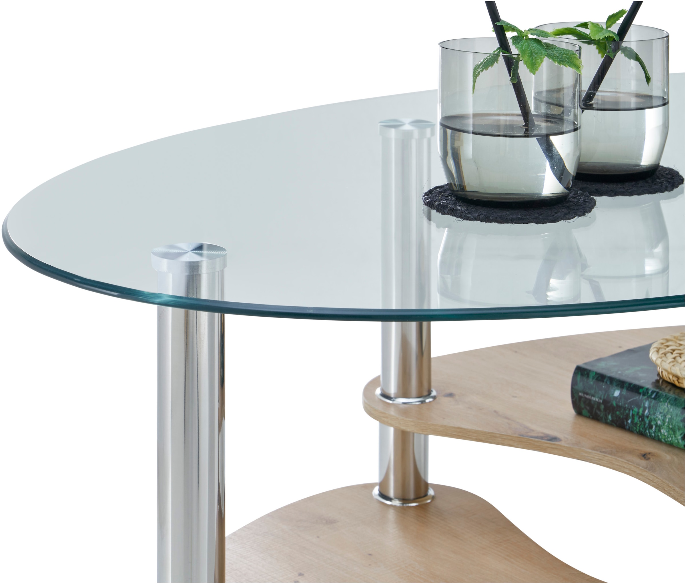 Stolkom Couchtisch »Panty Glastisch, Wohnzimmertisch, Beistelltisch Glas BxHxT 90x42x55 cm«, (Couchtisch), Sicherheitsglas 8mm, Ablage in MDF Eiche Artisan und Eiche Sonoma