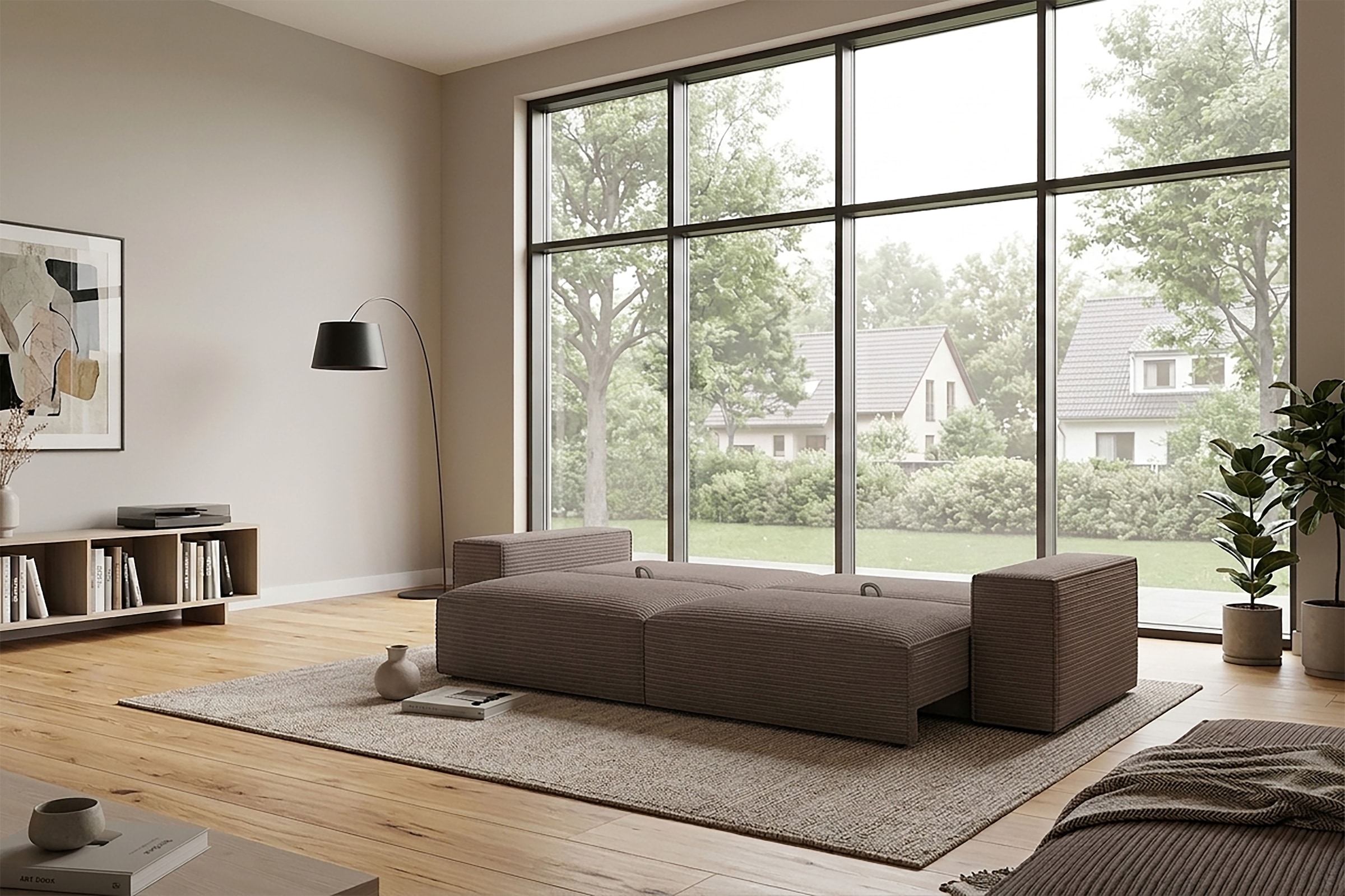Trends by HG Big-Sofa »Conor XXL, B: 312cm, Liegefläche: 138x 238cm, in Cord und Velours« mit Schlaffunktion und Bettkasten
