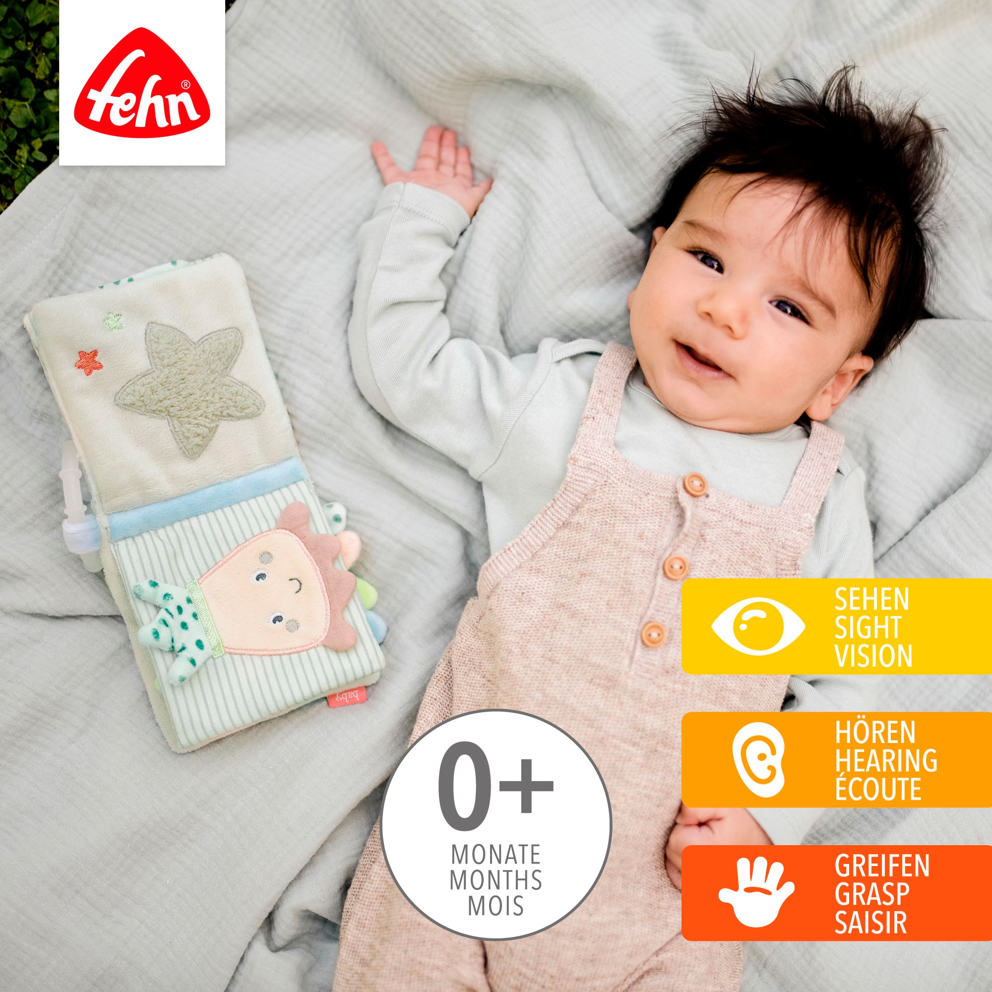 Fehn Greifspielzeug »Meereskinder, Stoffbuch Oktopus« mit Ring zur Befestigung an Kinderwagen, Babyschale oder Bett