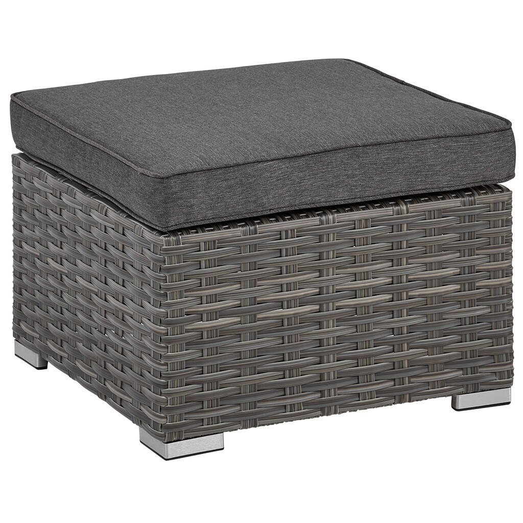 KONIFERA Gartenlounge-Set »Los Angeles«, (Set, 4 tlg., 2x Bank, 1x Hocker, 1x Tisch 140x70x68, inkl. Auflagen