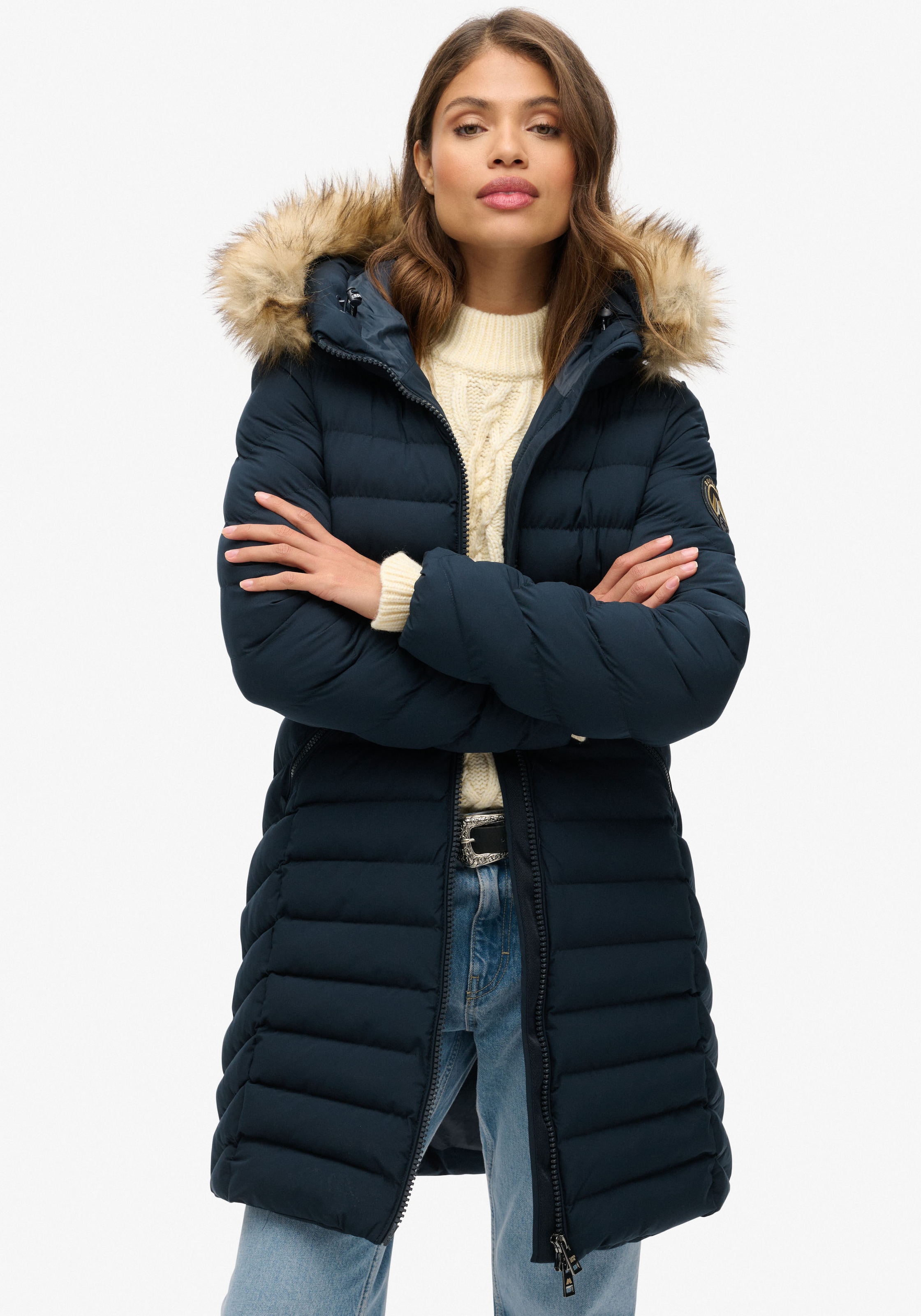 Steppjacke »FUJI FAUX FUR HOOD MID LENGTH«, mit Kapuze