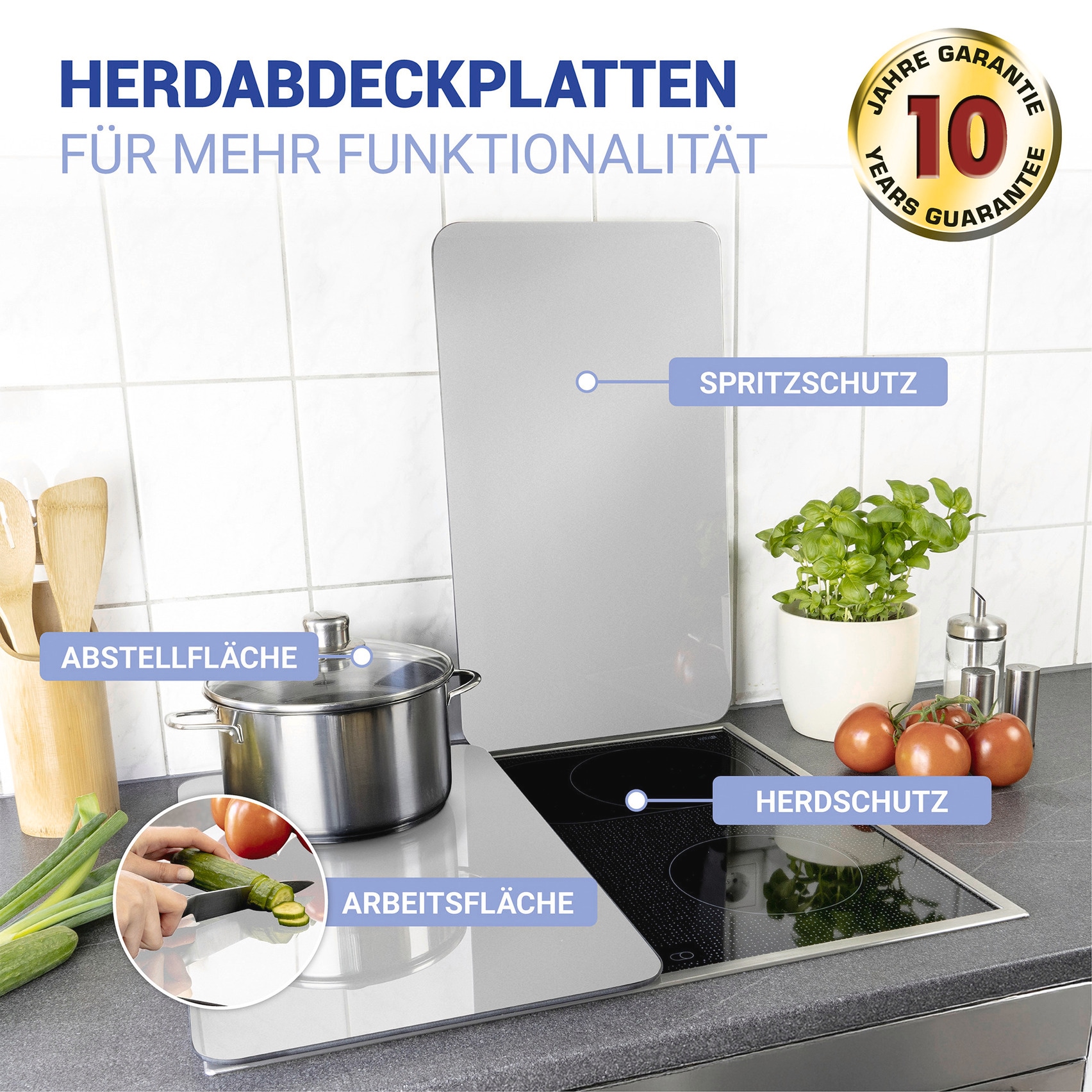 WENKO Herd-Abdeckplatte »Universal Modell Silber«, (Set, 2 tlg.), Herdabdeckung für alle Herdarten, kratzfest, mit rutschfesten Füßen