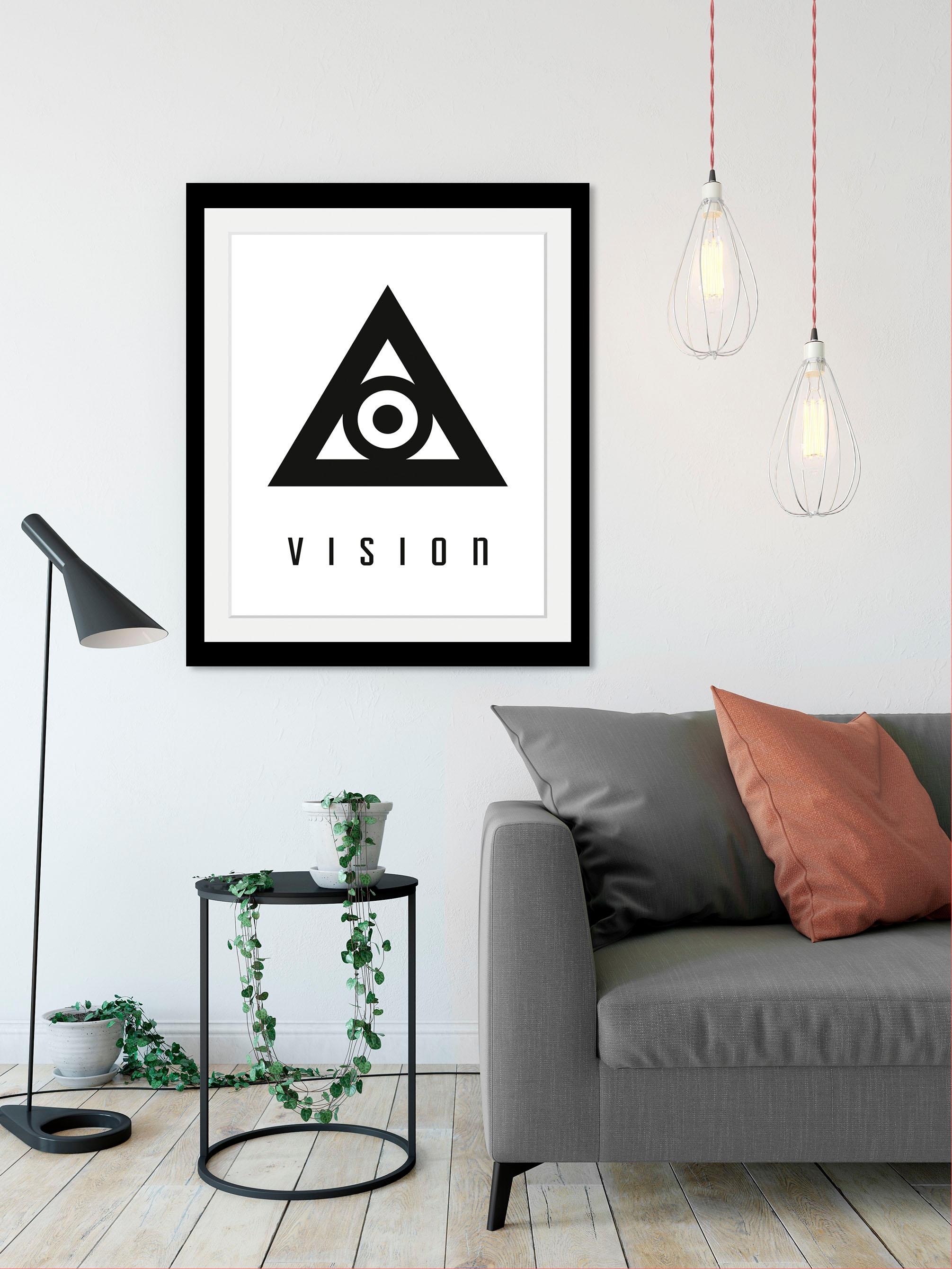 queence Bild »Vision«, Schriftzug-Schriftzüge-Motivationsbilder-Schwarz-Weiß, HD Premium Poster-Druck inkl. Holzrahmen