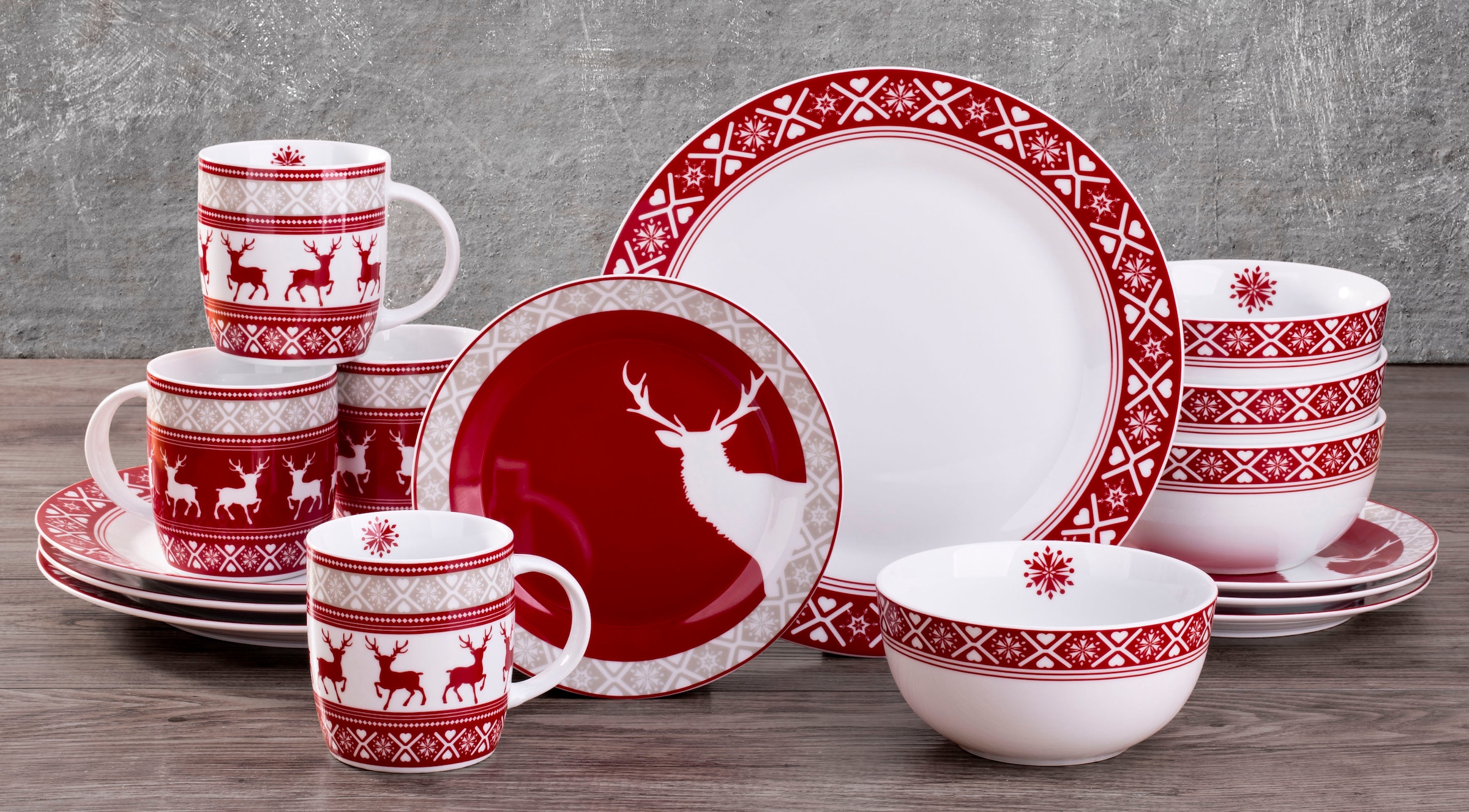 Retsch Arzberg Kombiservice »Geschirr-Set, Service Nordic Reindeer, Winter, Advent, Weihnachten« Rentier-Design, 16 Teile, für 4 Personen
