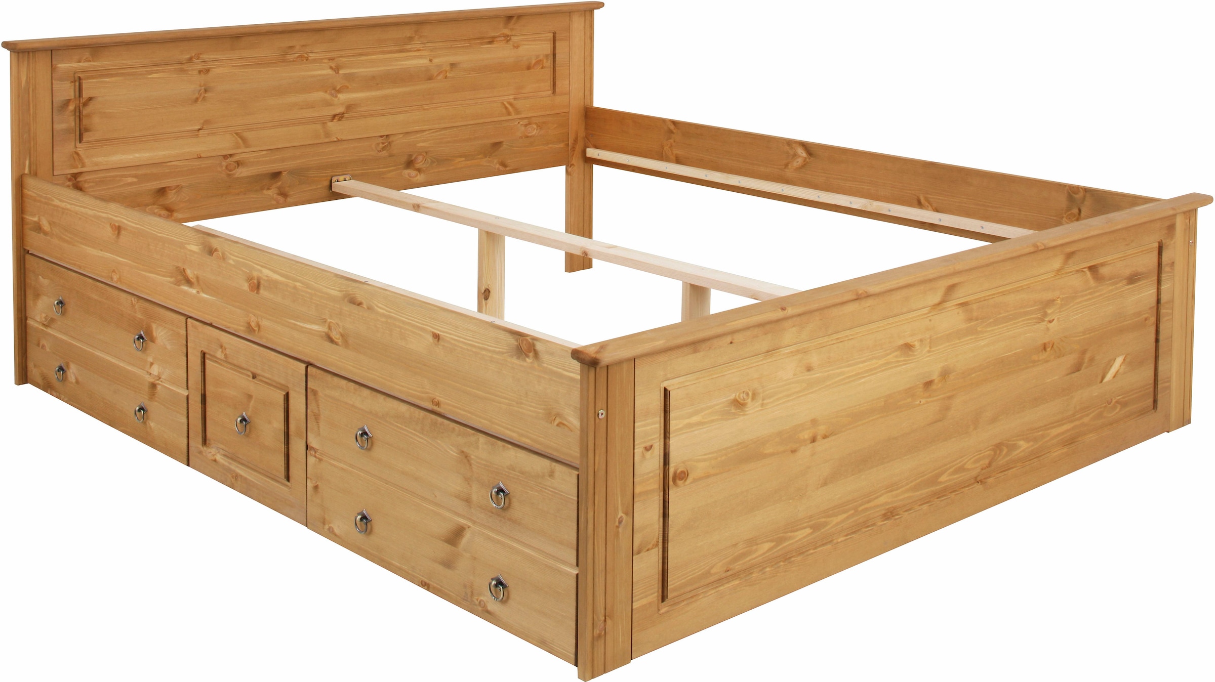 Home affaire Massivholzbett »Hugo, hohe Belastbarkeit! FSC® zertifiziertes Massivholz, Landhausstil«, (Breite/Belastbarkeit 180cm/200KG, 140cm/180KG), Stauraumbett aus massiver Kiefer