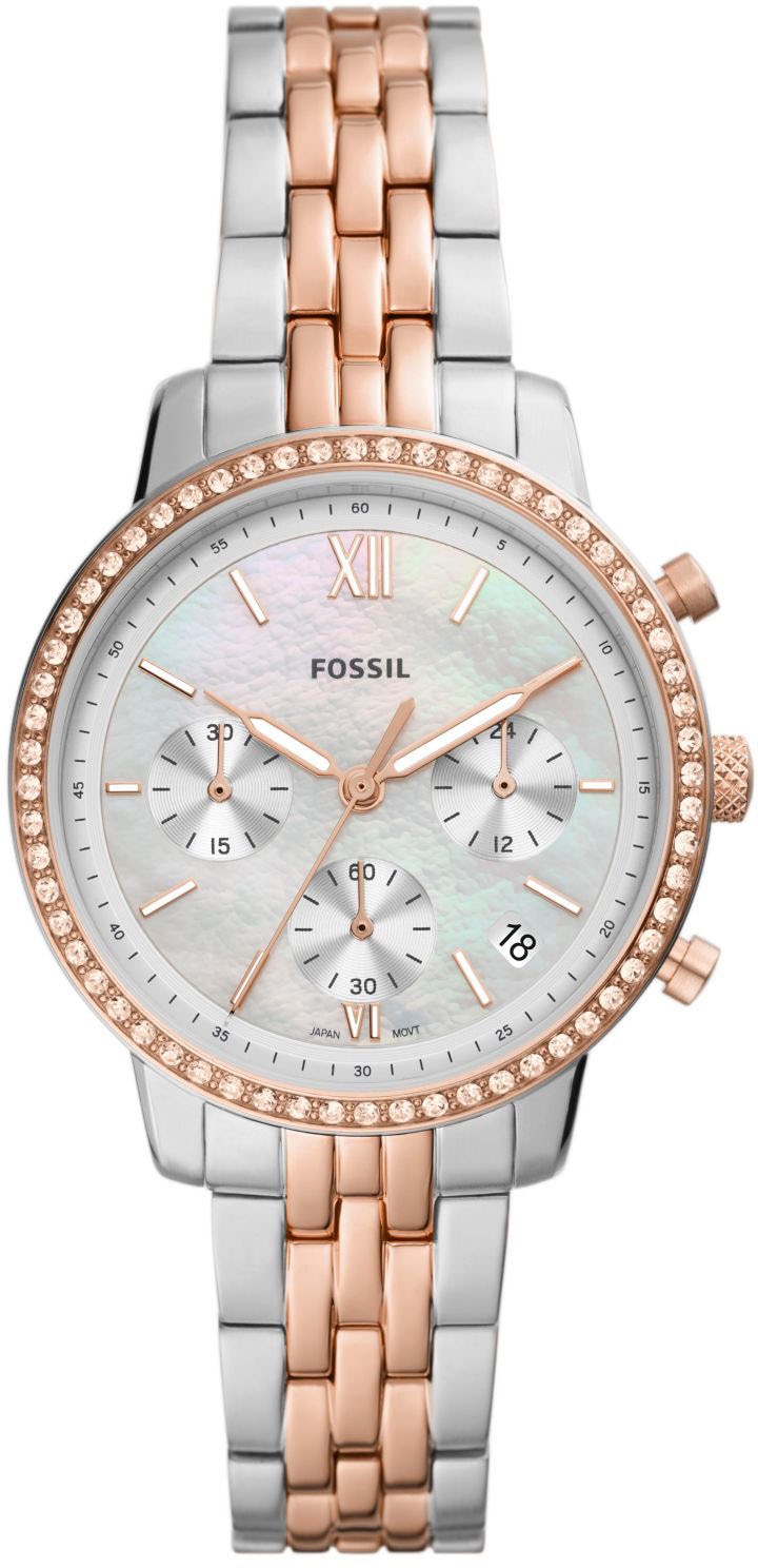 Fossil Chronograph »NEUTRA«, Quarzuhr, Armbanduhr, Damenuhr, Stoppfunktion, Edelstahlarmband