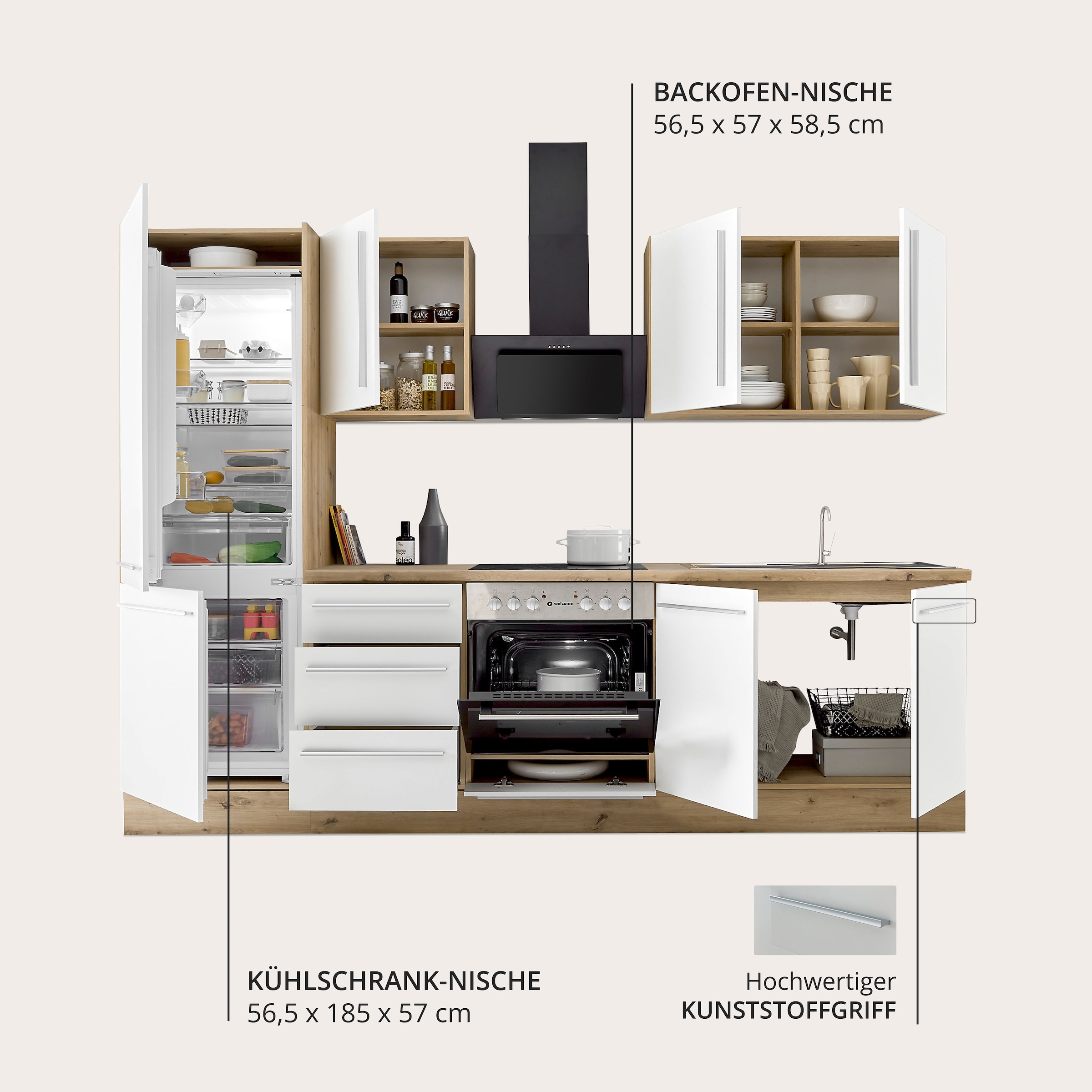 KOCHSTATION Küchenzeile »KS-Florida mit 38mm starker Arbeitsplatte« Breite 270 cm, wahlweise mit E-Geräten, Soft-Close-Funktion