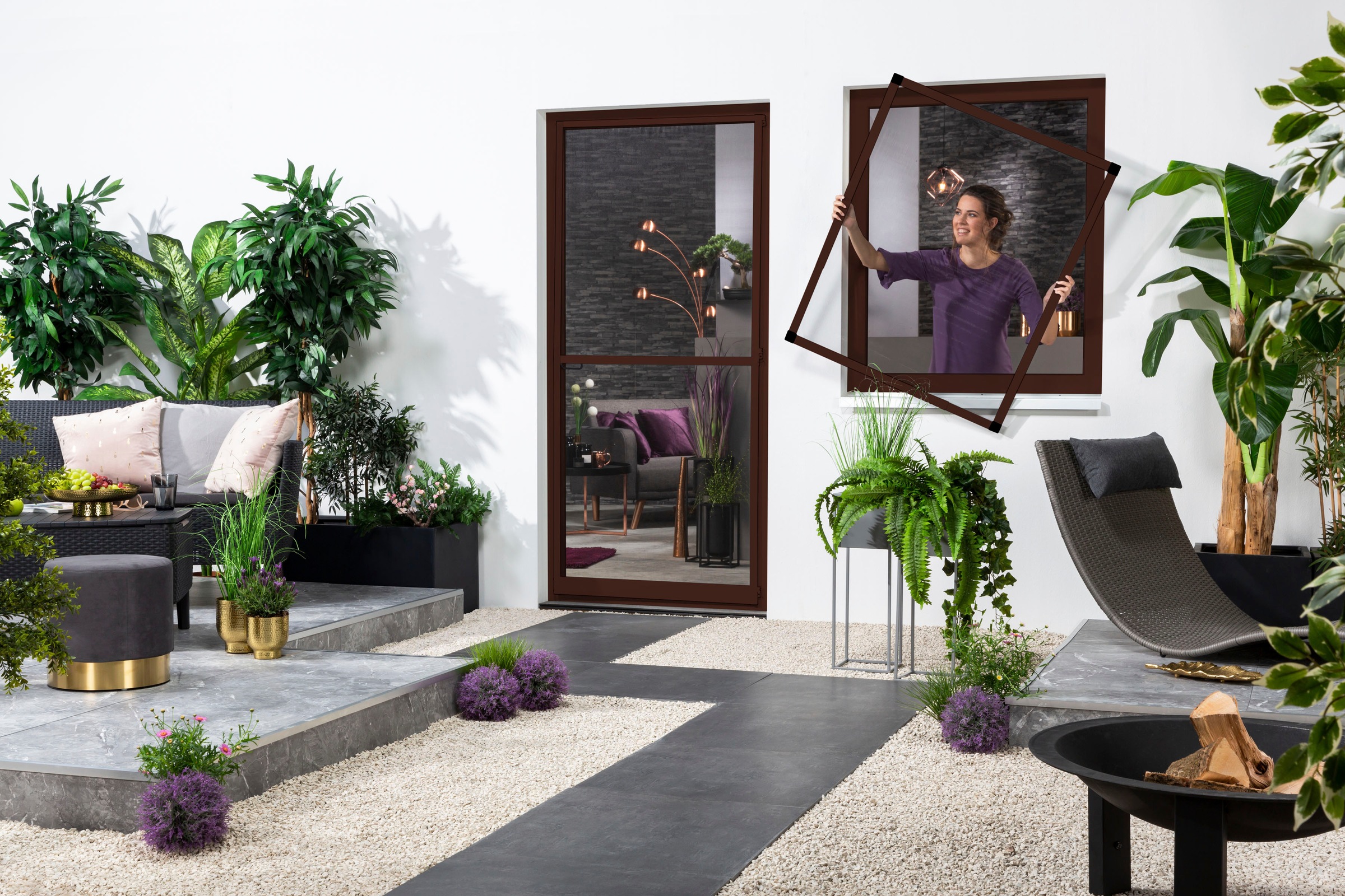 hecht international Insektenschutz-Fensterrahmen »START«, braun/anthrazit, BxH: 120x140 cm
