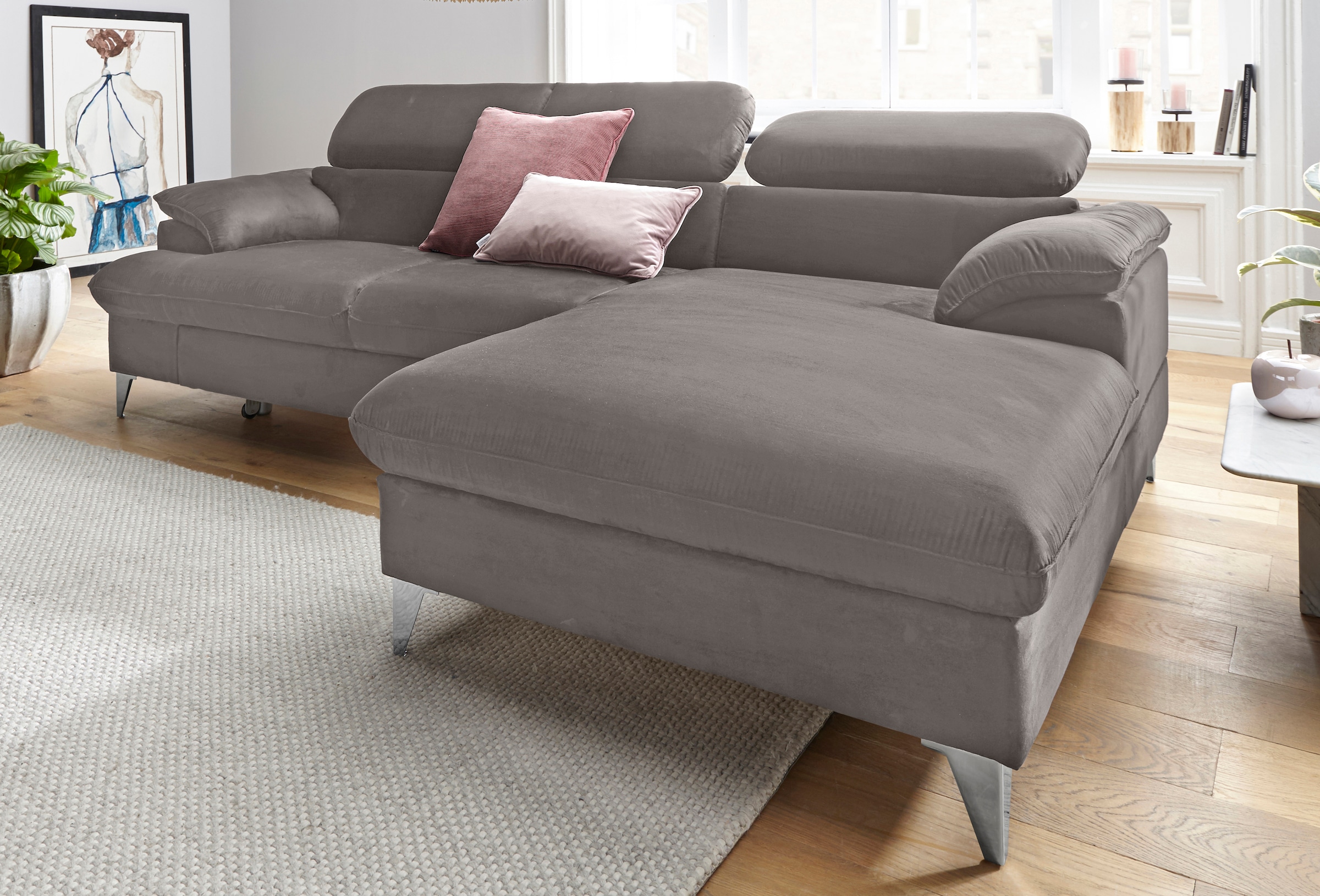 COTTA Polstergarnitur »Caluso L-Form« 2 Stk. tlg. Set bestehend aus: Ecksofa mit Kopfteilverstellung & Hocker