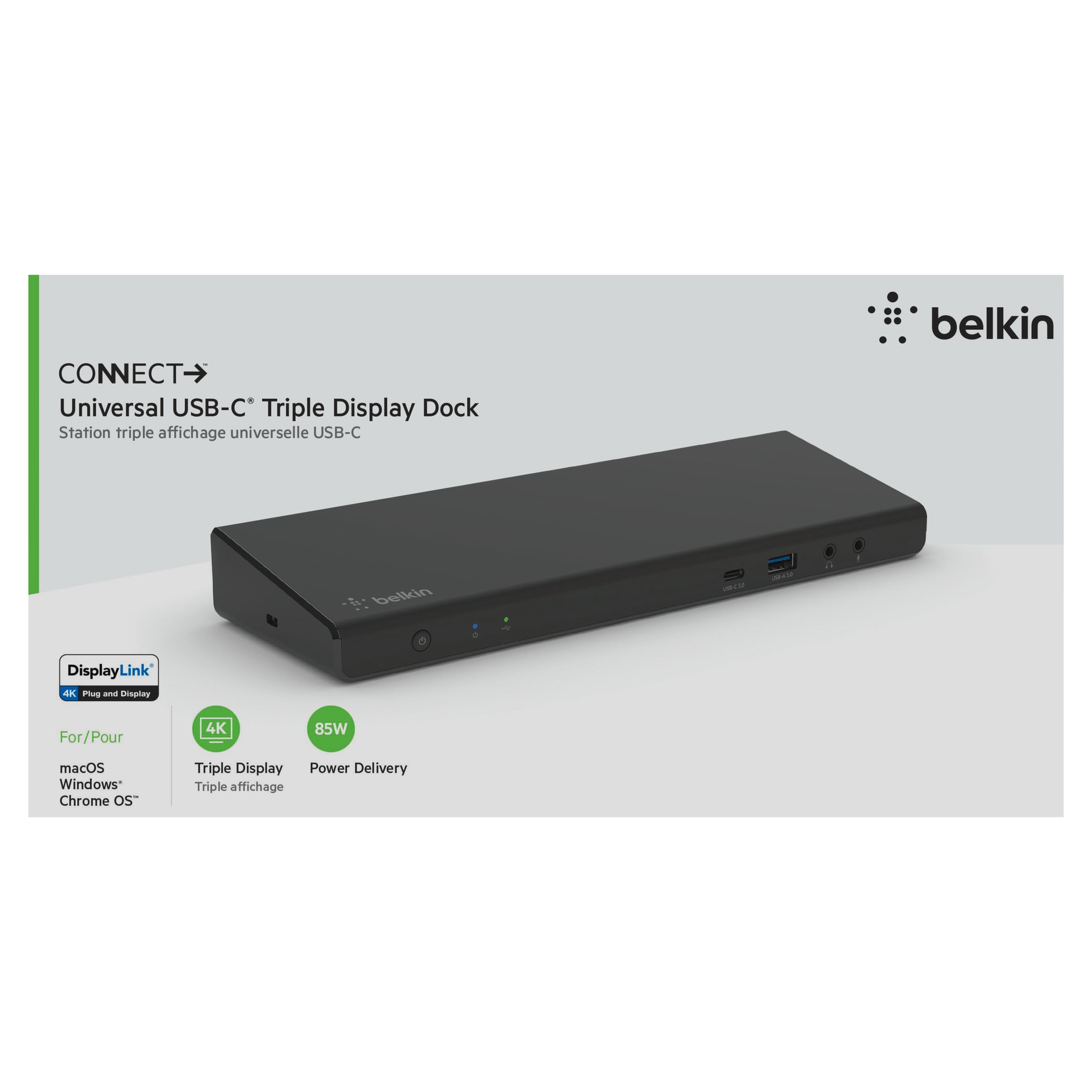 Belkin USB-Verteiler »USB-C Display Link Dock, Triple display support up to 4K«, HDMI, DP, USB C, USB A, GbE, Audio, PD 85 W, Mac/PC/Chrome compatible