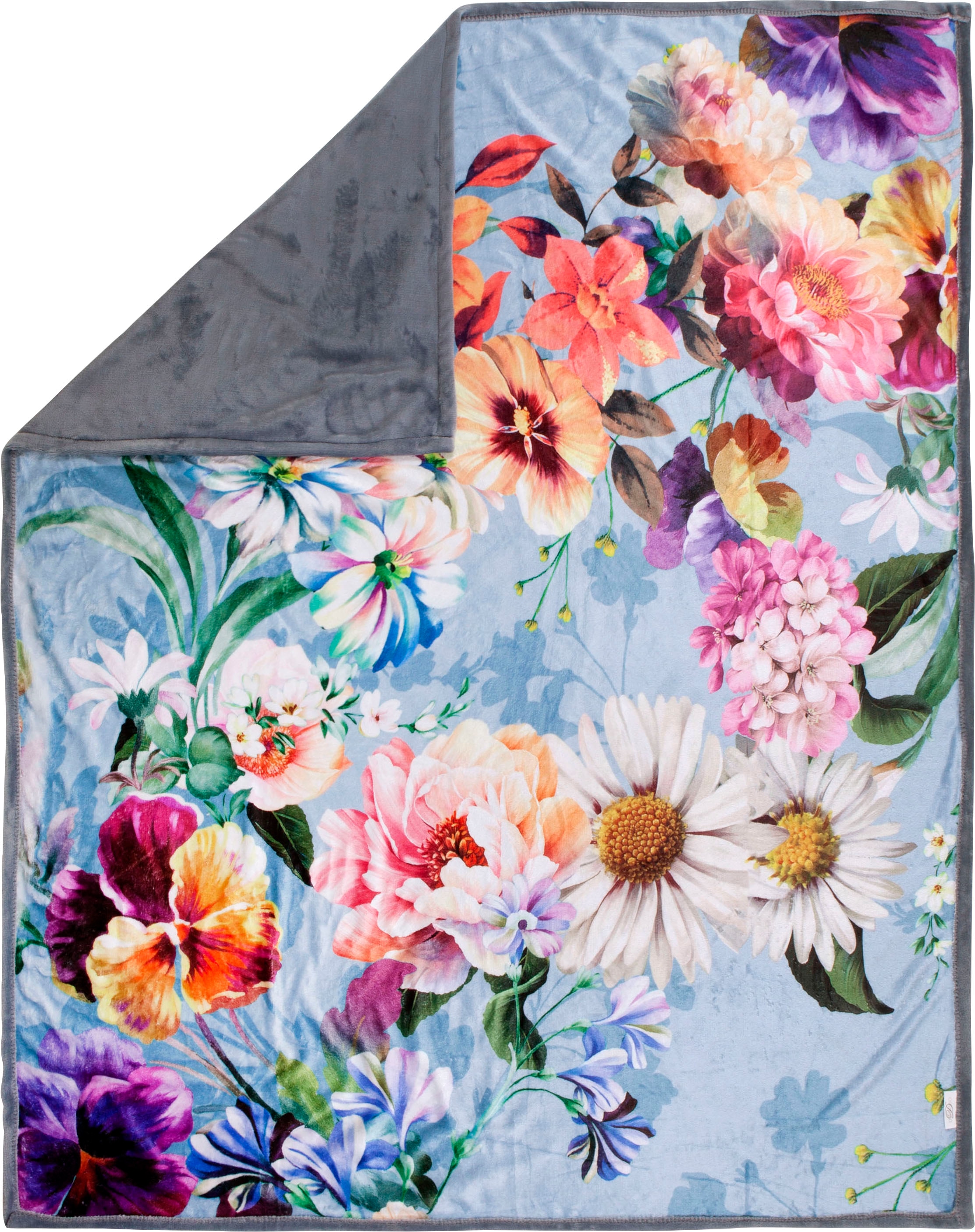 Descanso Plaid »Novara«, Sehr Weich, Kuscheldecke, 130x160 cm, Wendeoptik, Blumen, Grau