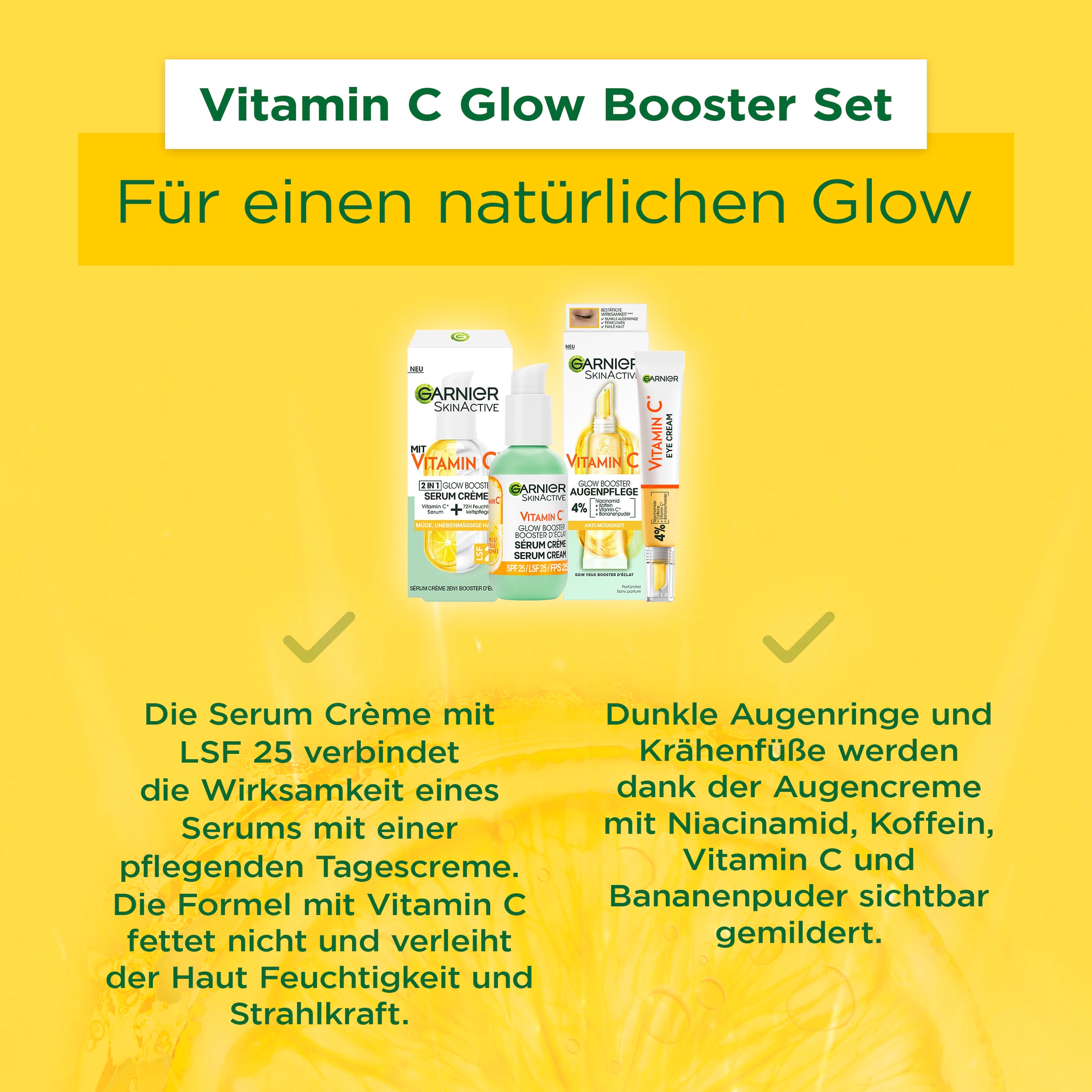 GARNIER Gesichtspflege-Set »VITAMIN C GLOW BOOSTER SET« ebenmäßigeres Hautbild, mildert Anzeichen für Müdigkeit, für mehr Glow