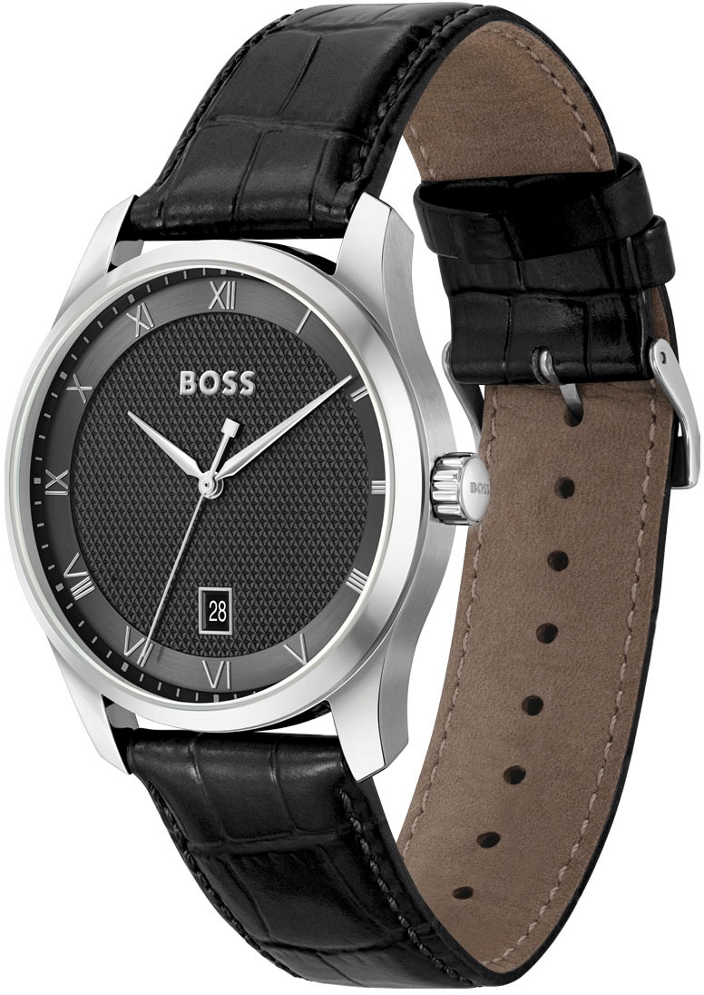 BOSS Quarzuhr »PRINCIPLE«, Herrenuhr, Armbanduhr, Datum, Lederarmband