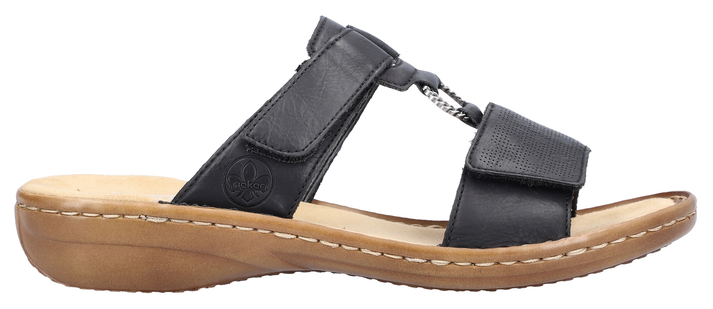 Rieker Pantolette, Keilabsatz, Sommerschuh, Schlappen mit Schmuckring