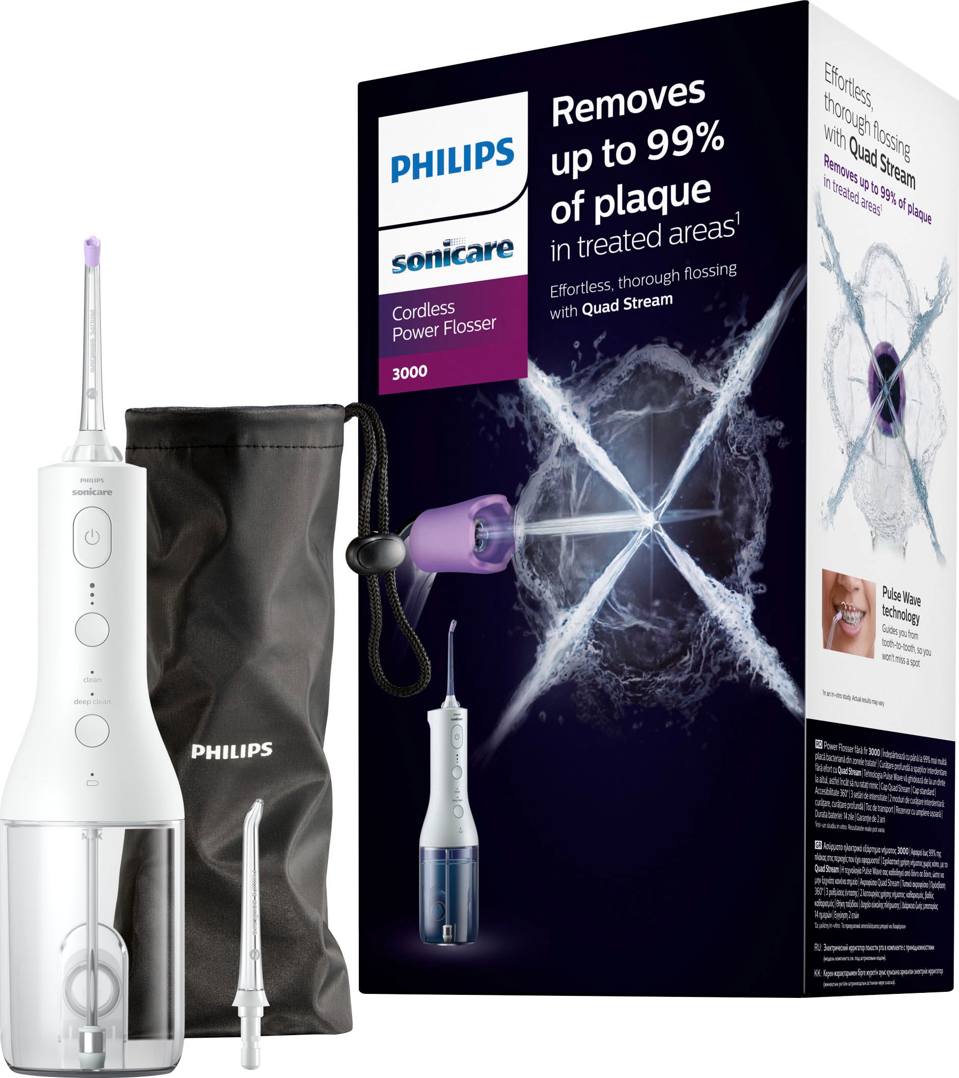 Philips Sonicare Munddusche »kabelloser Power Flosser 3000 HX3826«, 2 St. Aufsätze, Quad Stream-Technologie, 2 Modi für die Reinigung, 3 Intensitätsstufen