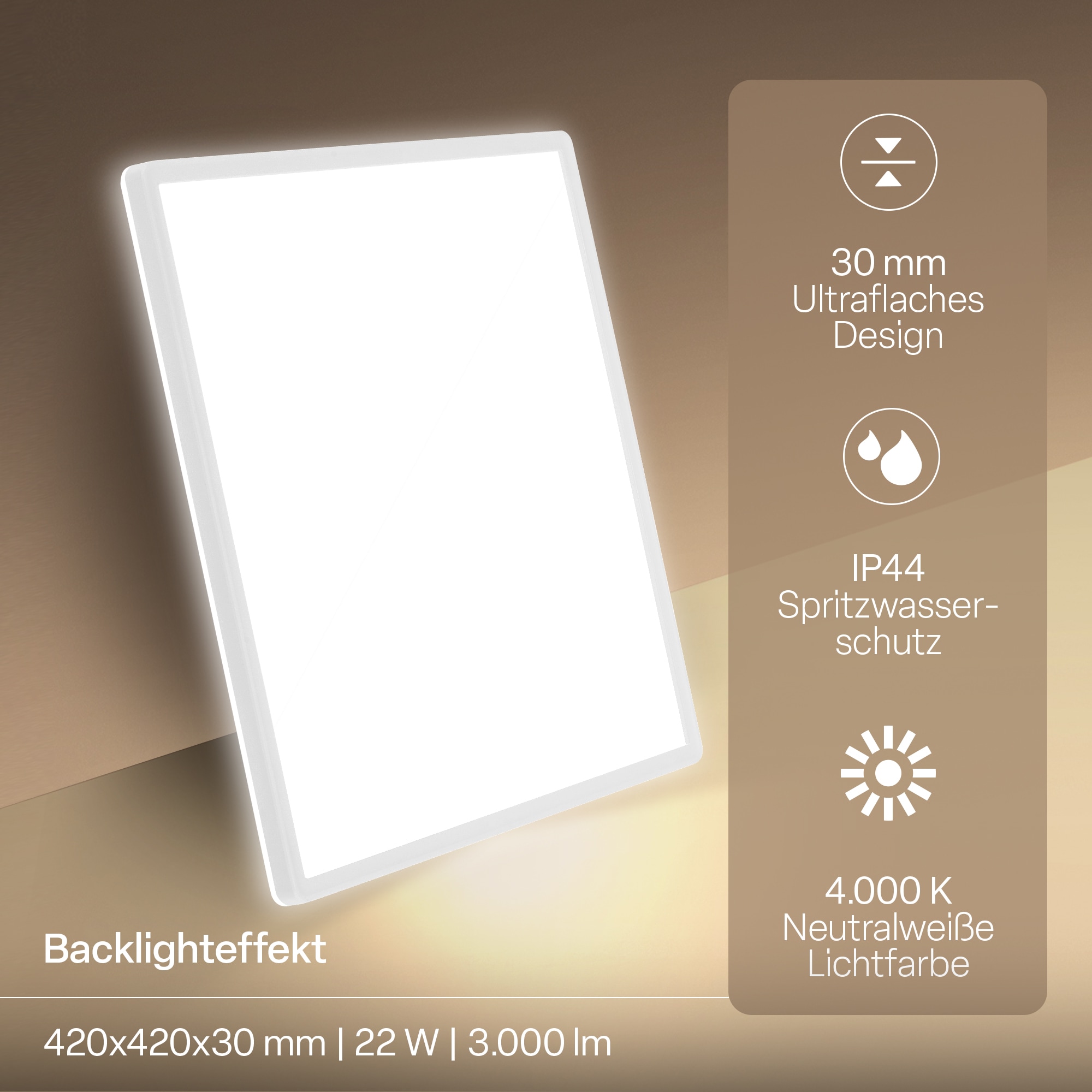 B.K.Licht LED Panel »SHALLOW« LED-Board 1 Stk. Neutralweiß 42x42x3 cm, Badlampe, Badezimmer, Küche, Wohnzimmer