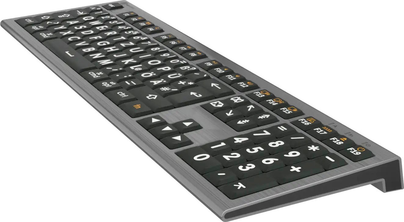 Logickeyboard Tastatur »XL-Print Astra 2 White on Black DE (MAC)«, (Multimedia-Tasten-USB-Hub-Ziffernblock)