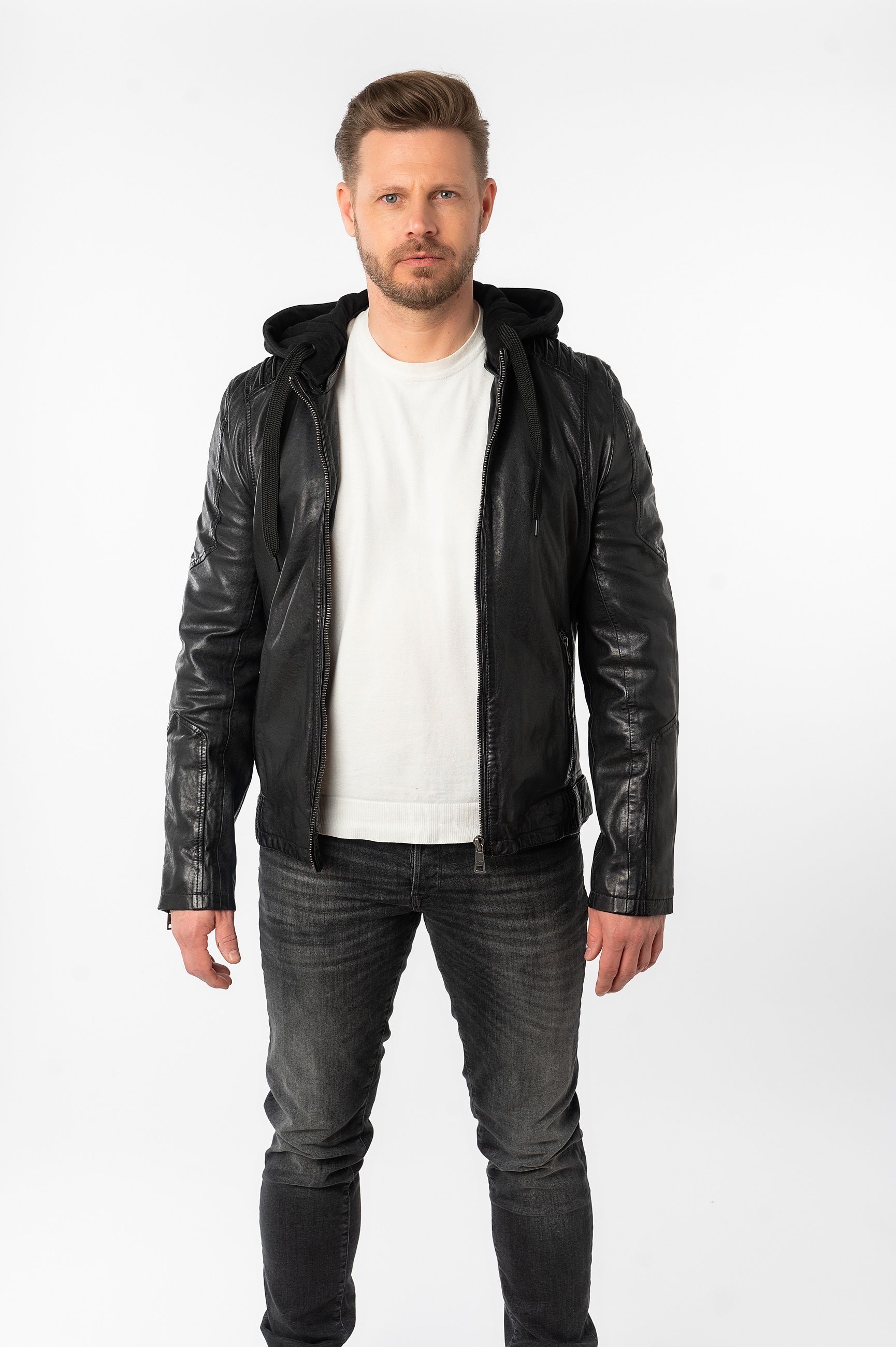 Mauritius Lederjacke »MMUbaldo SF« mit Kapuze mit abnehmbarer Jerseykapuze