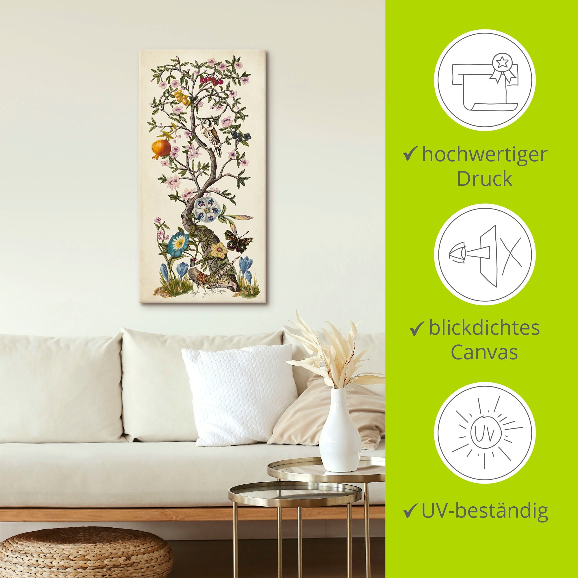 Artland Leinwandbild »Chinoiserie Natur I« Pflanzen 1 Stk. tlg. auf Holzrahmen gespannt