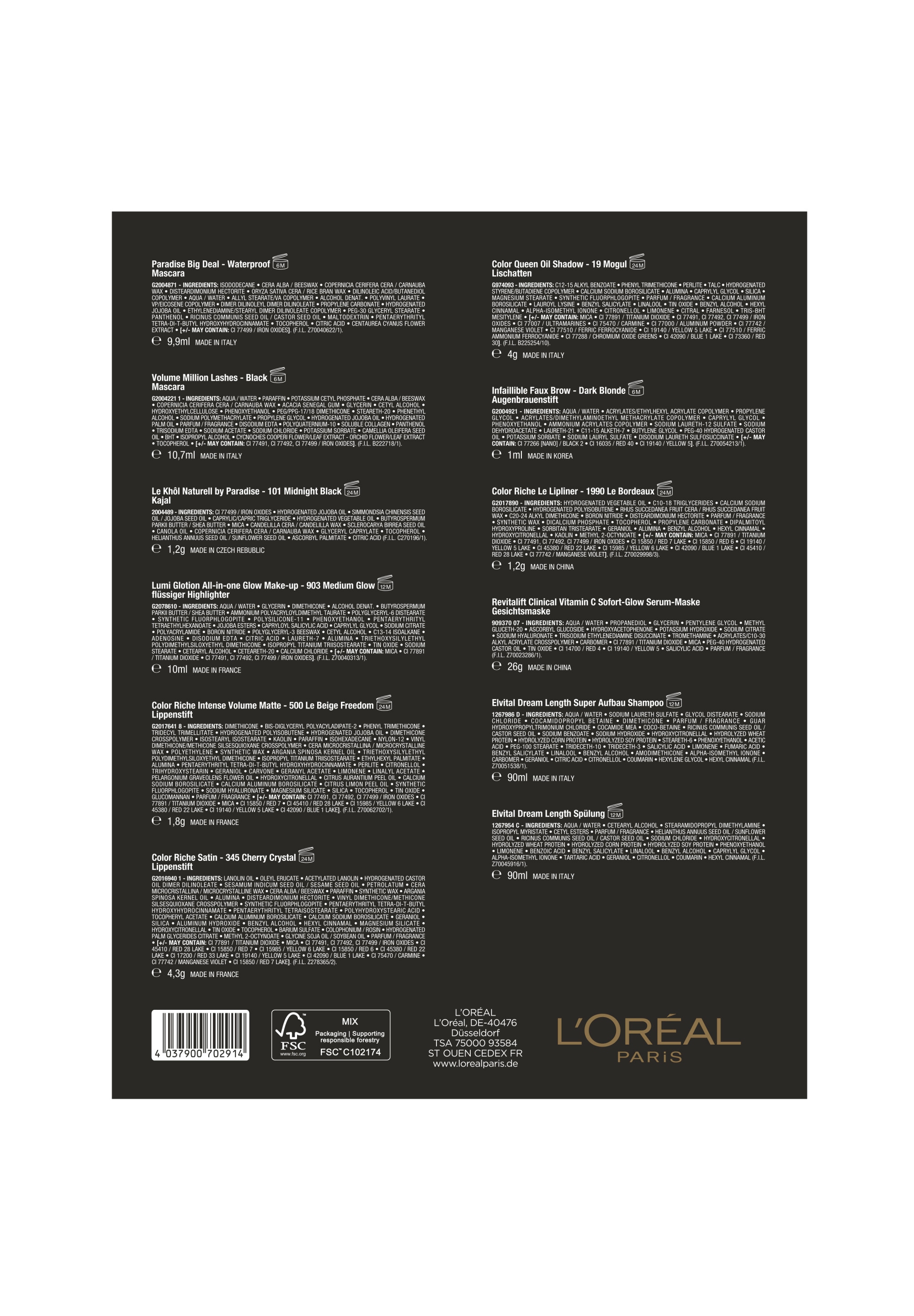 L'ORÉAL PARIS Kosmetik-Adventskalender »L'Oréal Paris 12 Tage Mini-Adventskalender 2025« ab 13 Jahren