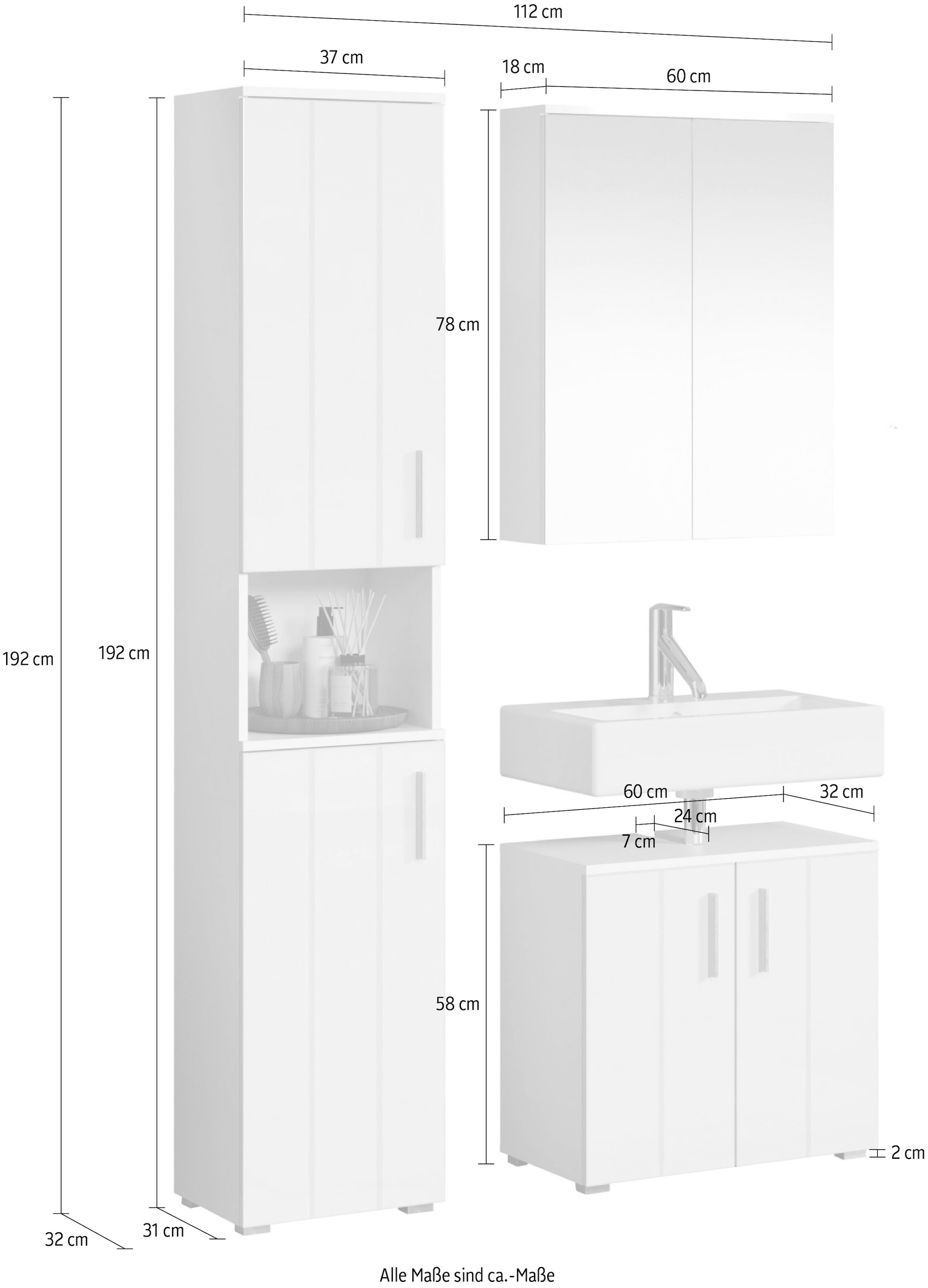 (Set, Hochschrank, mit 3 Badezimmer-Set welltime | »Prag«, XXL St.), Garantie Waschbeckenunterschrank kaufen online 3 & Jahren Spiegelschrank