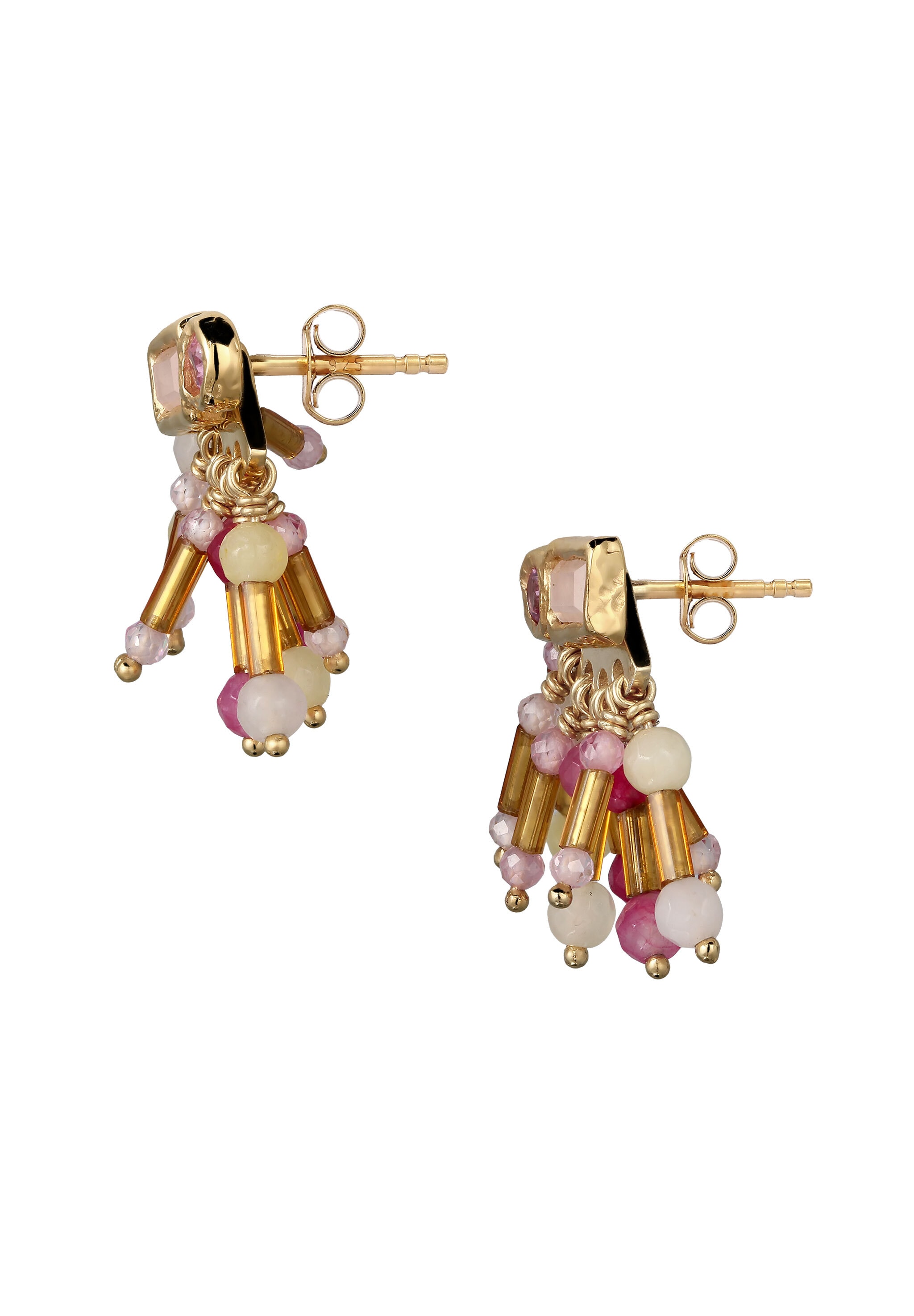 HAZE & GLORY Paar Ohrstecker »Ohrringe Ohrstecker Kreis Quarz Synthetischer Saphir Pink 925 Sterling Silber vergoldet«