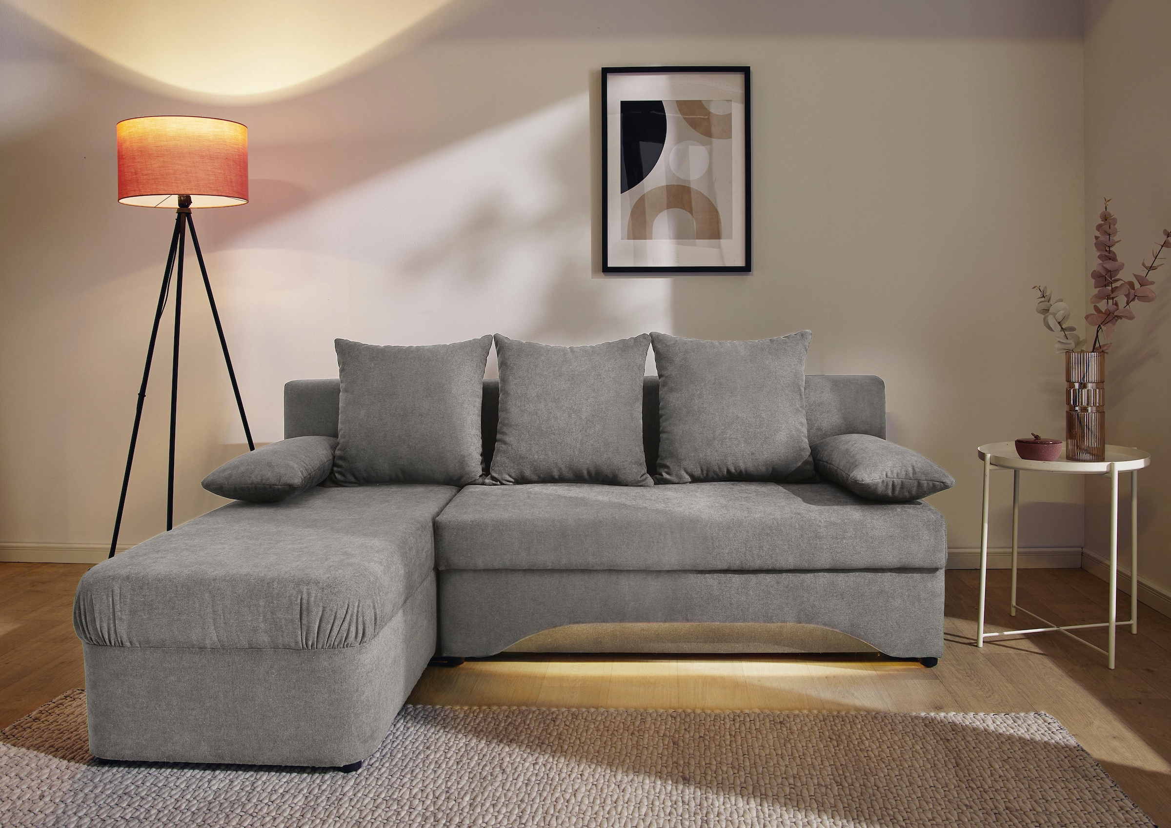 Jockenhöfer Gruppe Ecksofa »Starlight, L-Form, mit indirekter dimmbarer LED-Beleuchtung«, Gästebettfunktion; Stauraum/Bettkasten, mit Kissen