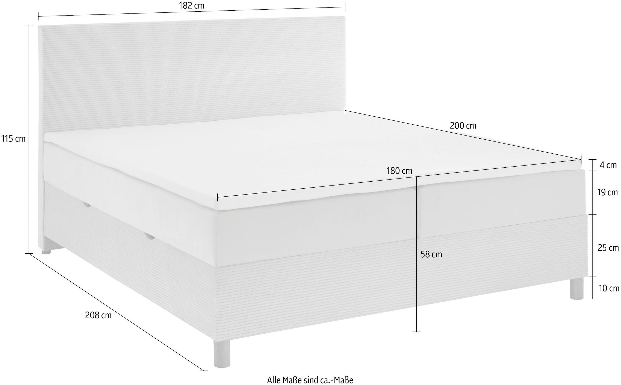 meise.möbel Boxbett »Korsika inkl. Bettkasten, mit Cord-Stoff bezogen«
