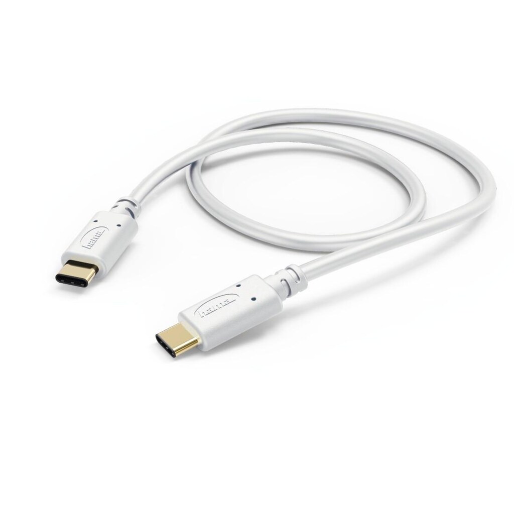 Hama USB-Kabel »Lade-/Datenkabel, USB Type-C-USB Type-C, 1,5 m, Weiß, vergoldet«, USB-C, 150 cm, Geeignet zur Verbindung von Endgeräten (Stromver. von 3A oder weniger)
