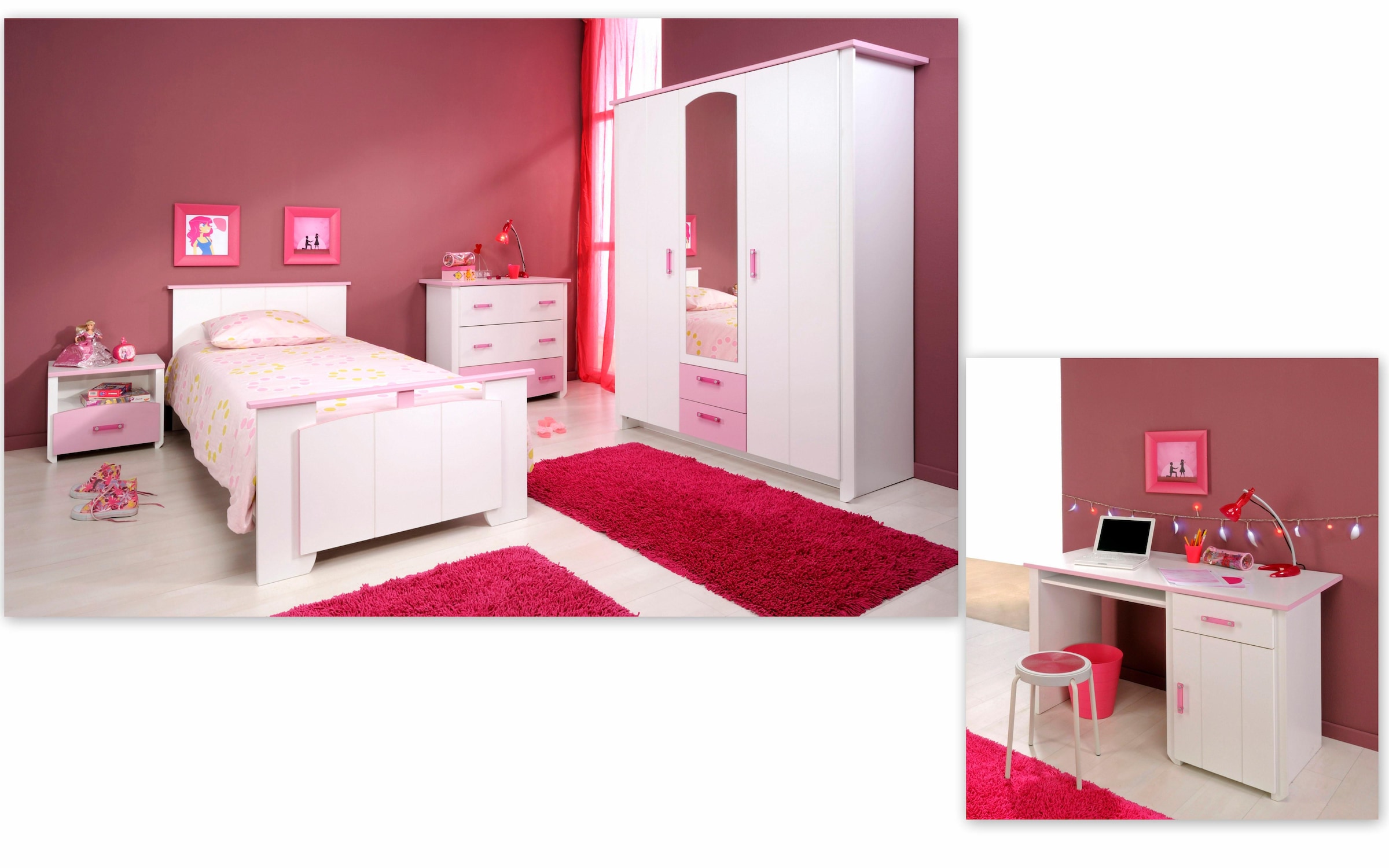 Parisot Jugendzimmer-Set »Biotiful«, (Set, 4 St., Bett, Nachttisch, Schrank,  Kommode, Schreibtisch), mit 3-trg. Kleiderschrank bequem kaufen | Kinderkleiderschränke