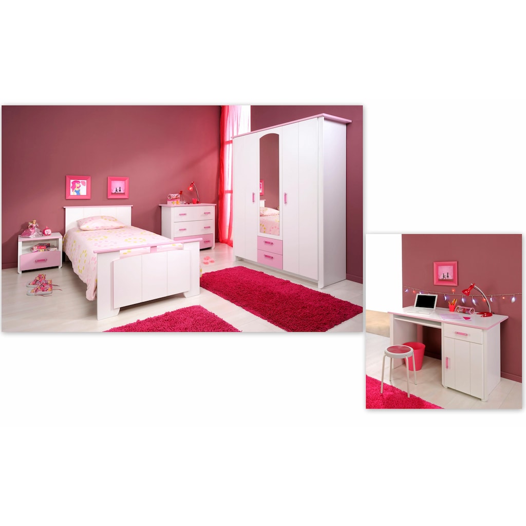 Parisot Jugendzimmer-Set »Biotiful«, (Set, 4 St., Bett, Nachttisch, Schrank, Kommode, Schreibtisch), mit 3-trg. Kleiderschrank