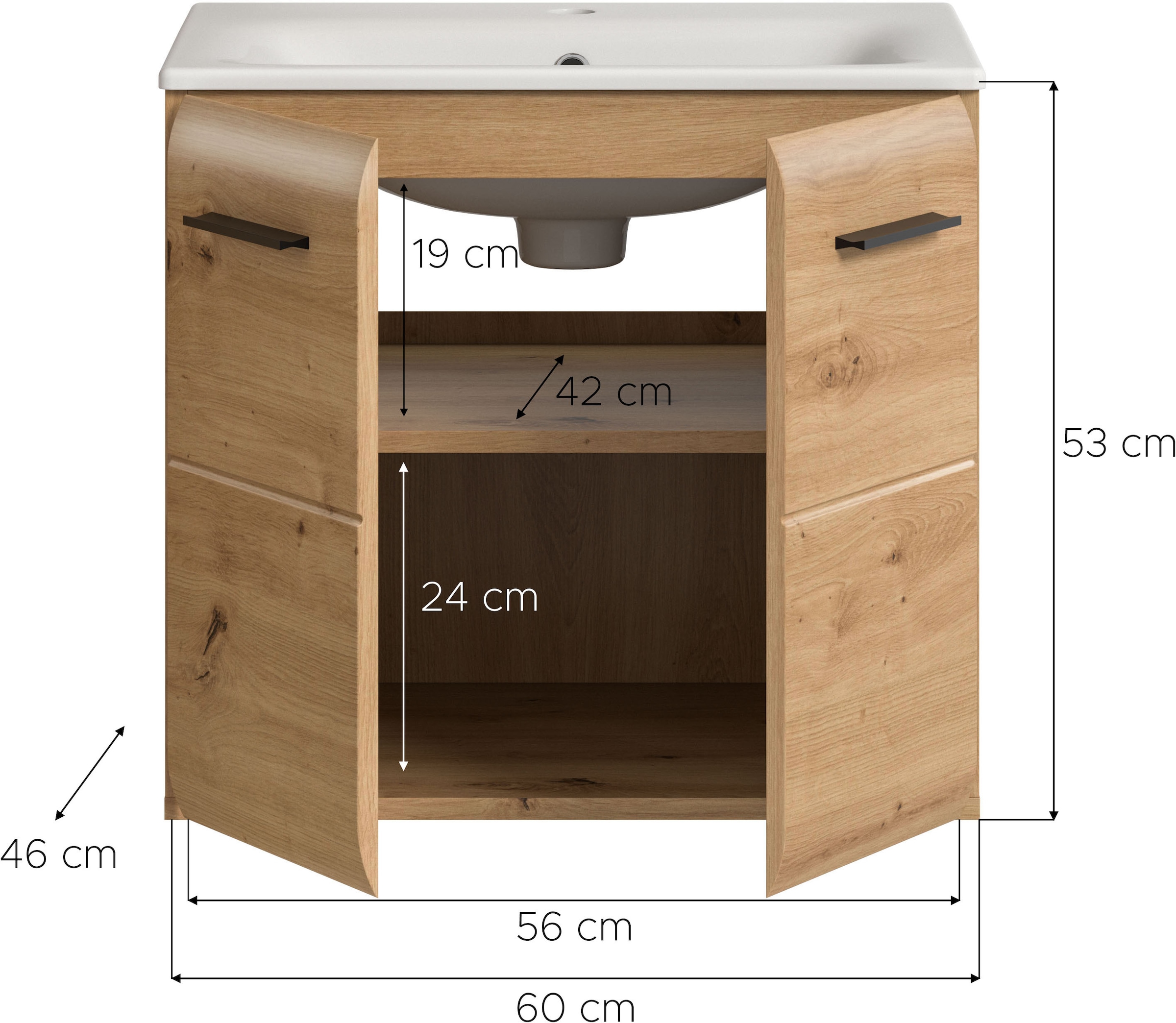 INOSIGN Waschbeckenunterschrank 2 Stk. tlg. Florenz, Waschtisch inkl. Waschbecken, Artisan Oak NB, 60 cm breit
