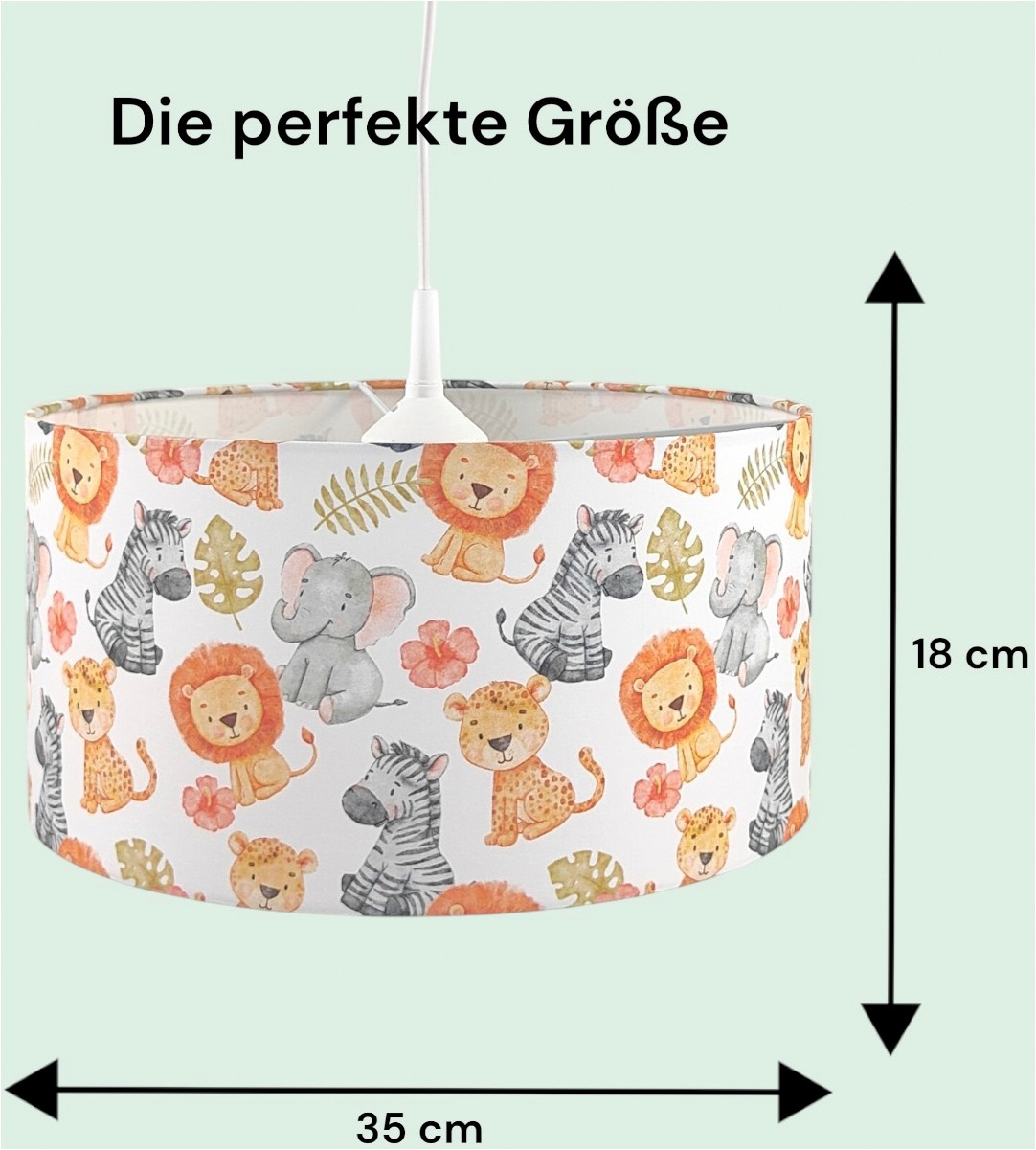 niermann Hängeleuchte »Stoff-Pendelleuchte Motiv "Little Safari", Kinderzimmer, Kinderlampe« E27 1 Stk. Stoffschirm, höhenverstellbare Pendelaufhängung, Made in Germany