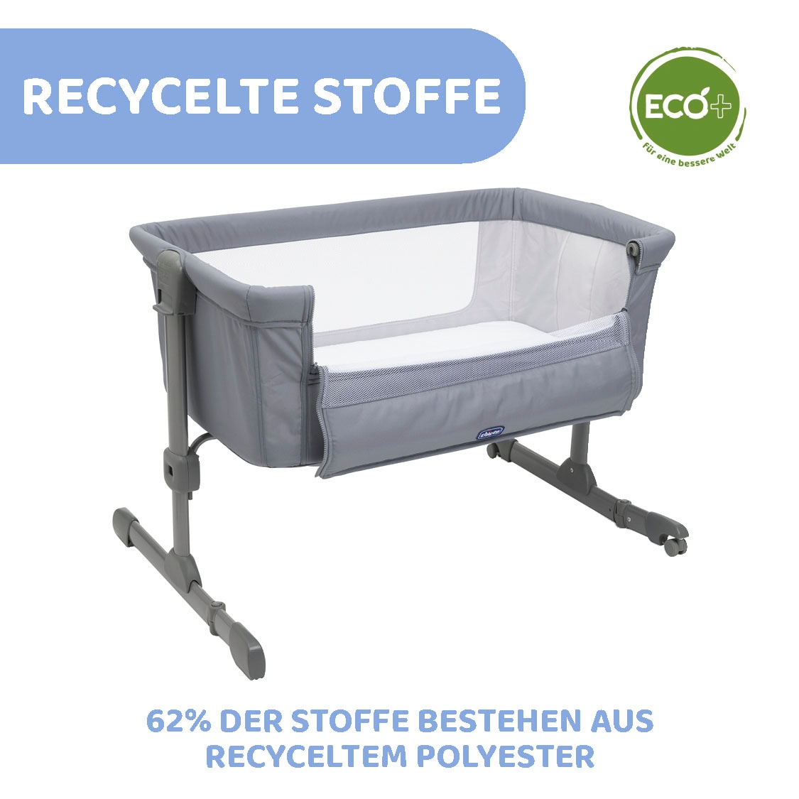 Chicco Beistellbett »next2me essential, stone«, Bezug teilweise aus recyceltem Material