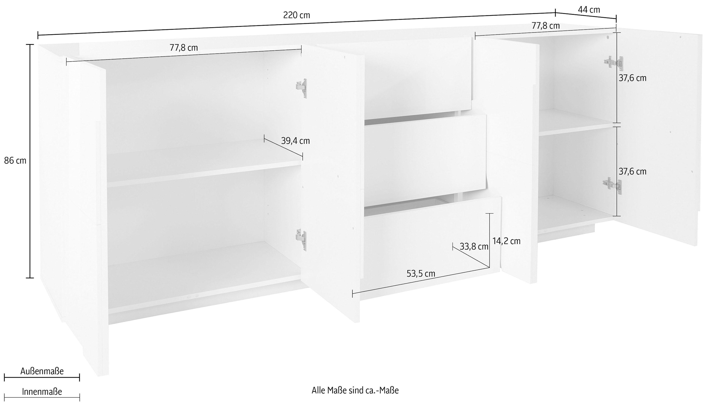 INOSIGN Sideboard »PING«, Breite 224 cm