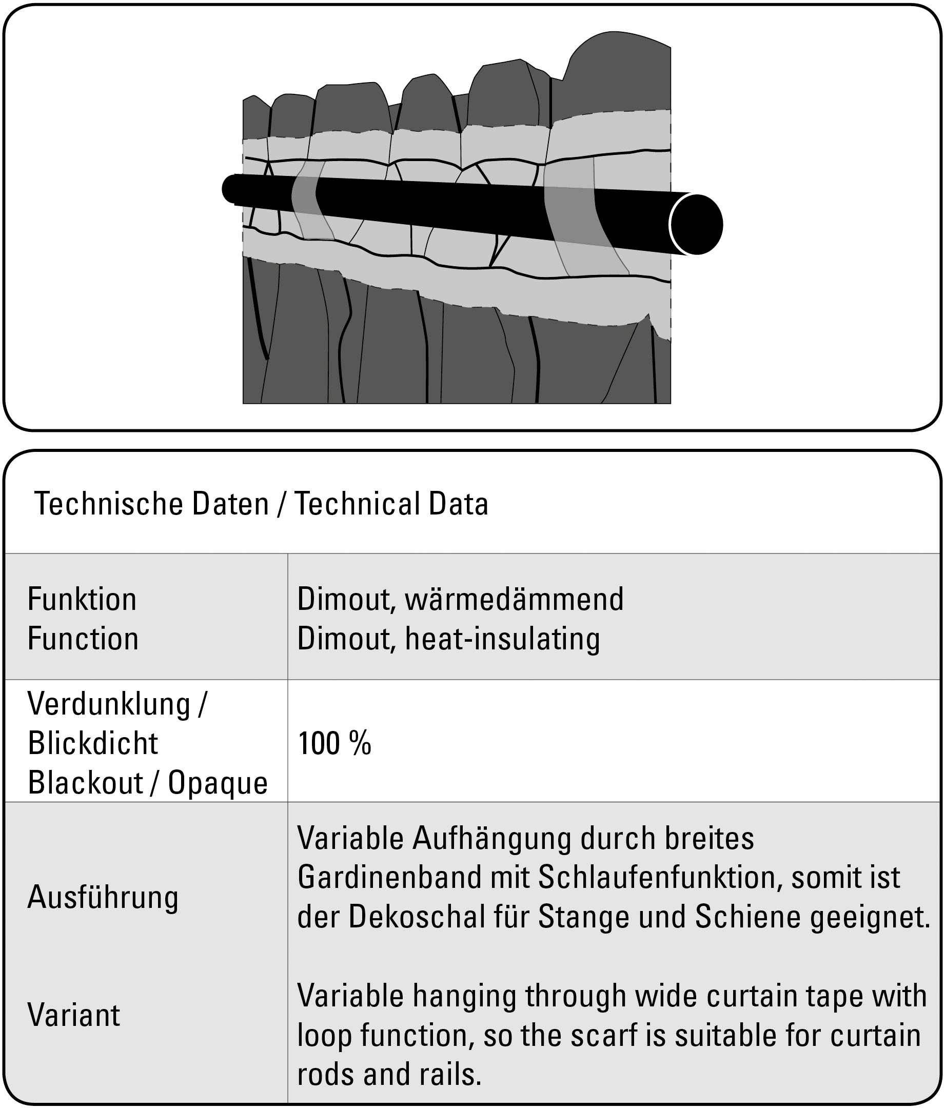 Gardine »Schal Dimout Uni«, (1 St.), mit Gardinenband und verdeckten Schlaufen