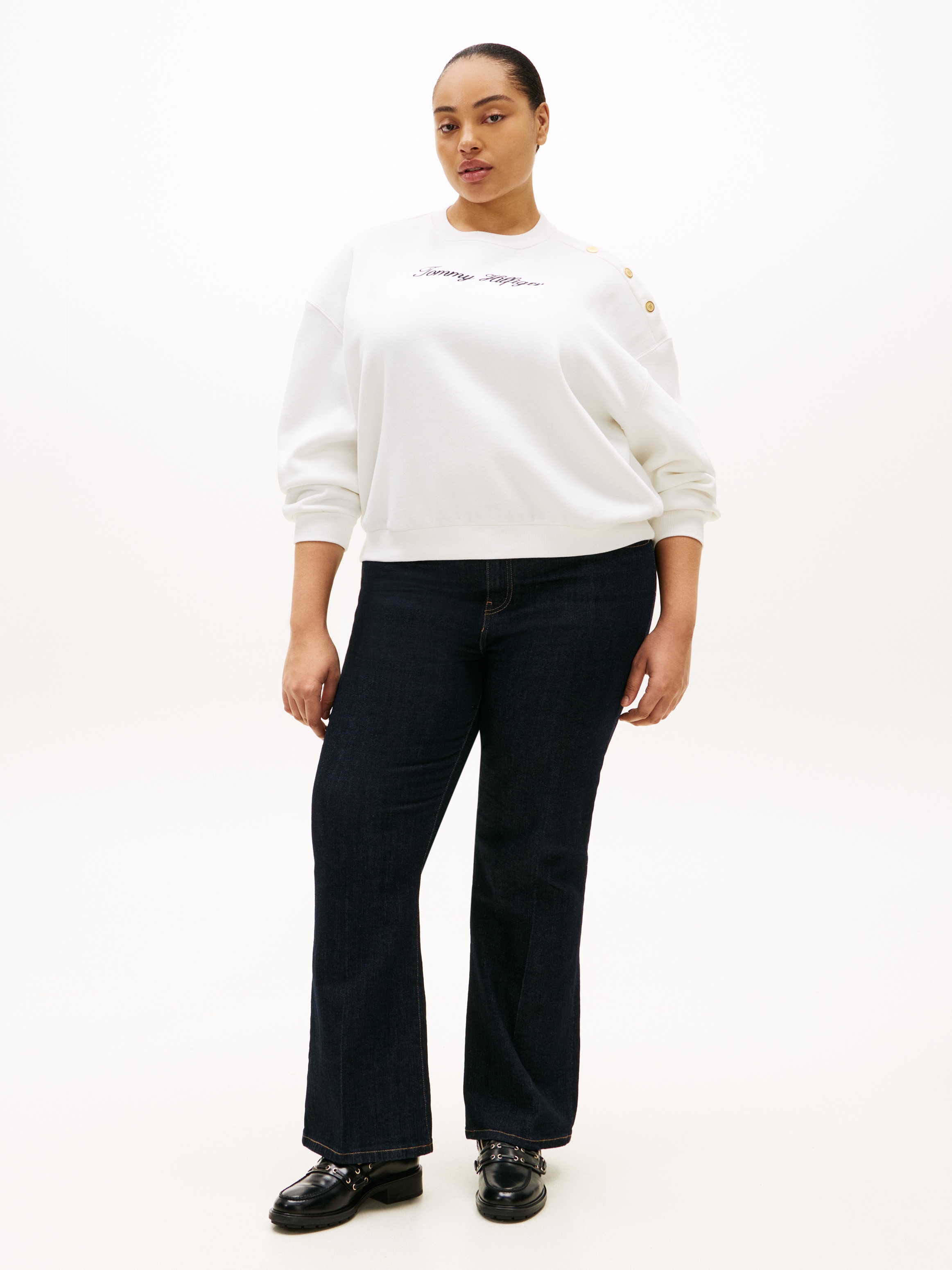 Tommy Hilfiger Curve Sweatshirt »CRV GOLD BTN SCRIPT FLEECE SWRT«, in großen Größen, mit goldfarbenen Zier-Knöpfen
