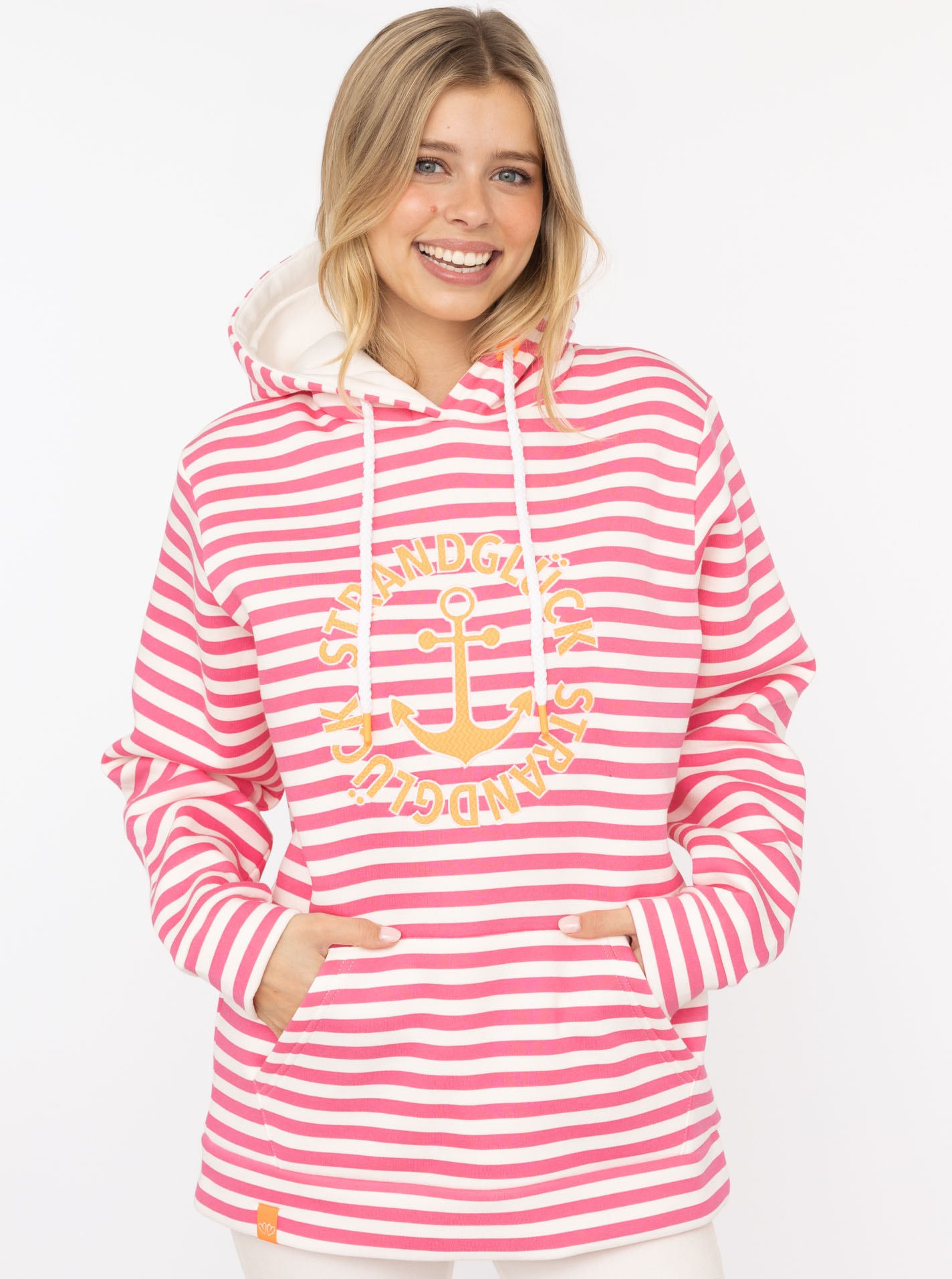 Zwillingsherz Kapuzensweatshirt »"Streifen Strandglück"«, gestreift, Stickererei vorne, Kordelzug; Tasche
