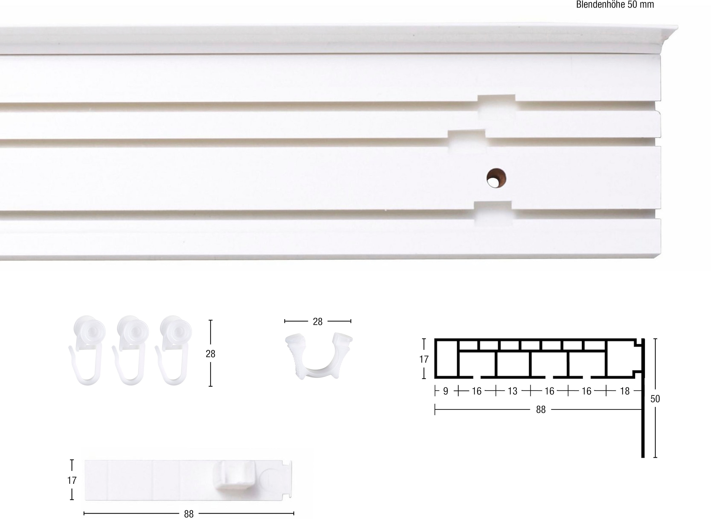 GARESA Gardinenschiene »Kunststoffschiene mit Blende«, Wunschmaßlänge, 3 verlängerbar, Montage, läufig-läufig, schlicht einfache Deckenmontage