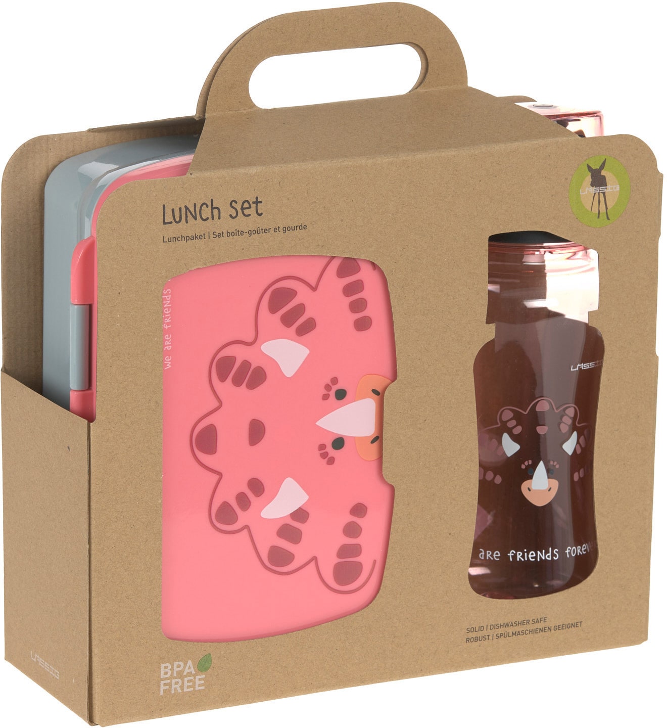 LÄSSIG Lunchbox »About Friends, Dino rose«, (Set, 2 tlg.), mit Trinkflasche