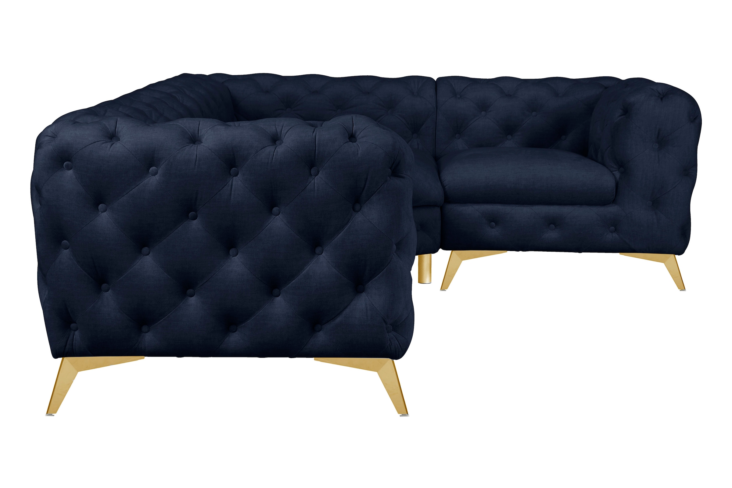 Leonique Chesterfield-Sofa »Ecksofa GLYNIS L-Form mit Wellenunterfederung, Maße B/T/H 264/204/75cm«, aufwändige Knopfheftung, moderne Chesterfield Optik, Fußfarbe wählbar