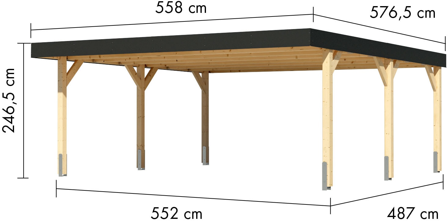 Karibu Doppelcarport Leimholz 528 cm naturbelassen aus kesseldruckimprägniertem Massivholz